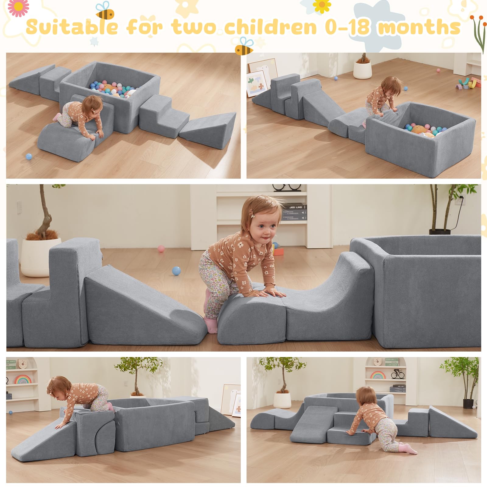 **Foam Climbing Blocks for Toddlers - Soft Play Climbing Toys with Large Ball Pit (No Balls Included) - Indoor Crawling, Sliding & Play Set for Kids - Perfect for Home Playrooms, Daycares & Preschools**