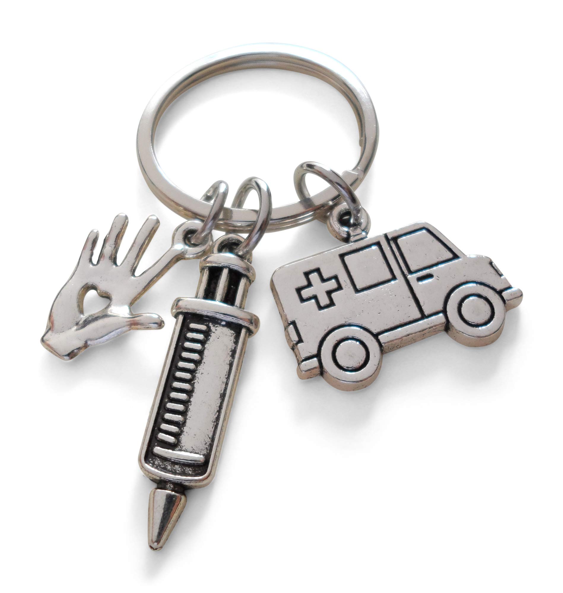 Ambulance Hand Syringe Charm Keychain - Emergency Nurse Appreciation Gift for Medical Team - Perfect for Thank You Gifts, Graduation, or Work Anniversary - Ideal for Healthcare Professionals and First Responders