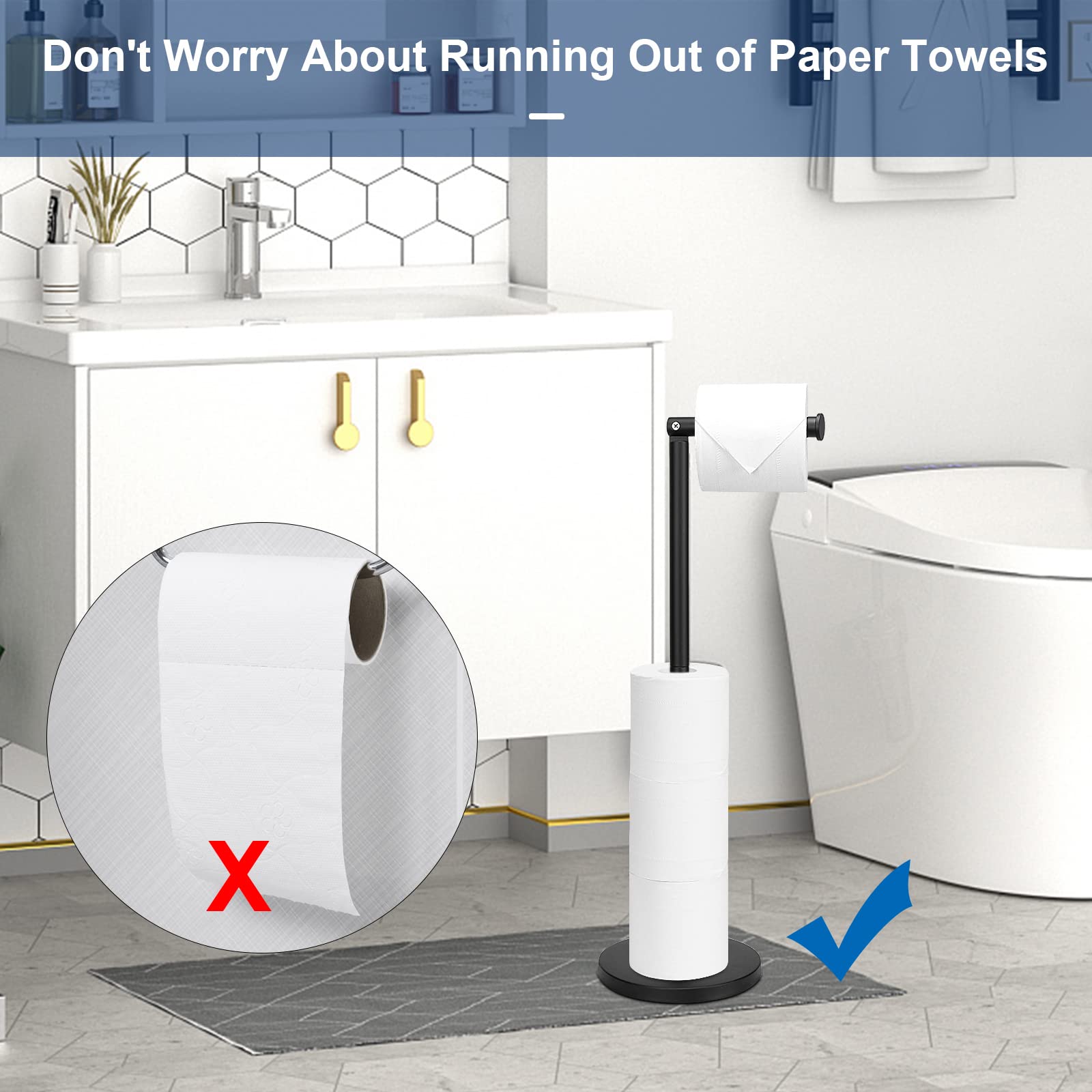 NearMoon Modern Bathroom Toilet Paper Holder Stand - Rustproof Stainless Steel Tissue Roll Holder with Balanced Base for Bathroom, Kitchen Countertop (Matte Black) - Perfect for Home, Office & RV Use