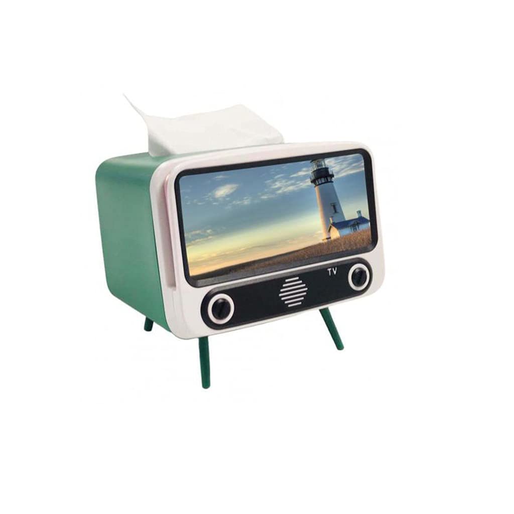 WJCCY 2-in-1 Retro TV Tissue Box & Phone Holder - Multifunctional Desktop Organizer with Paper Dispenser & Mobile Phone Stand (Green) - Perfect for Living Room, Bedroom & Office Decor