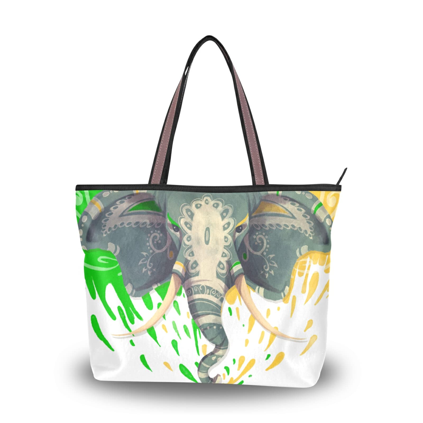 Stylish Elephant Tattoo Tote Bag for Women - Large Capacity Zippered Grocery Purse (2 Size Options) - Perfect for Shopping, Beach Trips & Daily Use