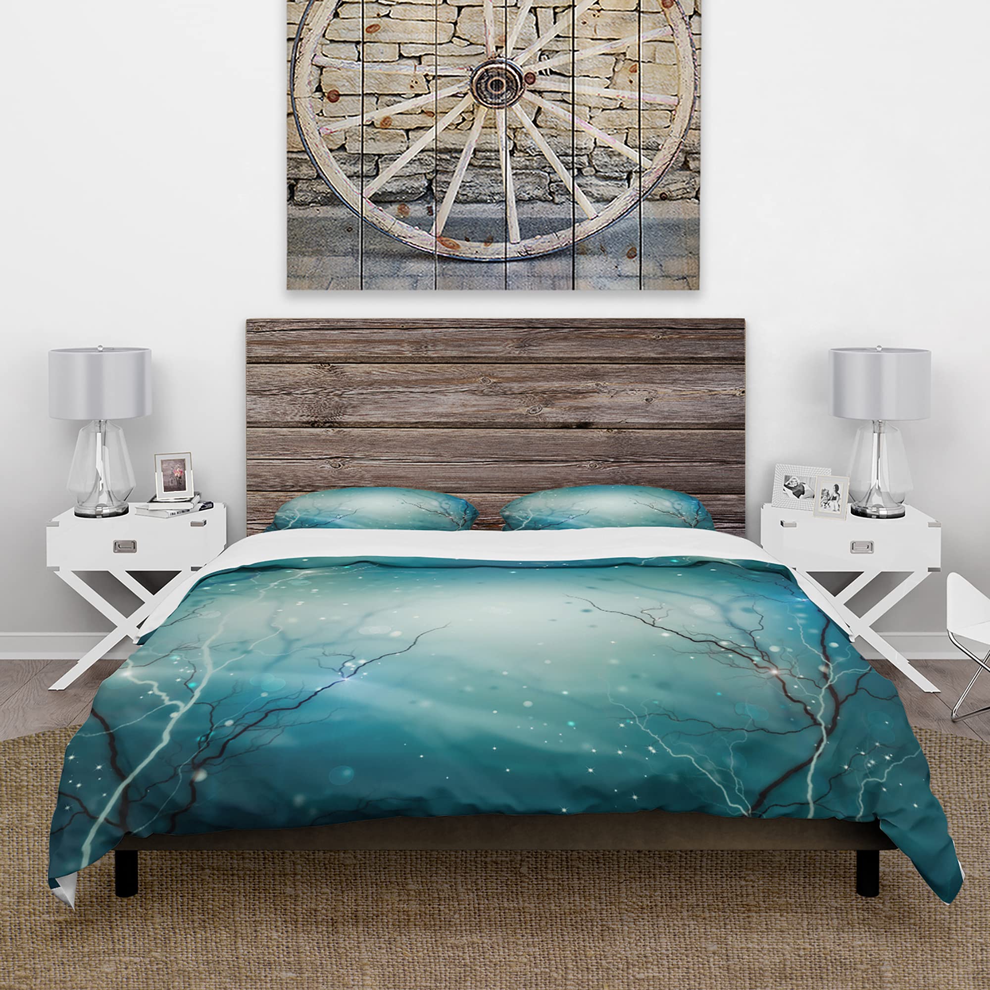 Blue Winter Fantasy Forest Traditional Duvet Cover Set - Twin Size 3-Piece Landscape Bedding | All-Season Comfort for Cozy Bedrooms & Guest Rooms