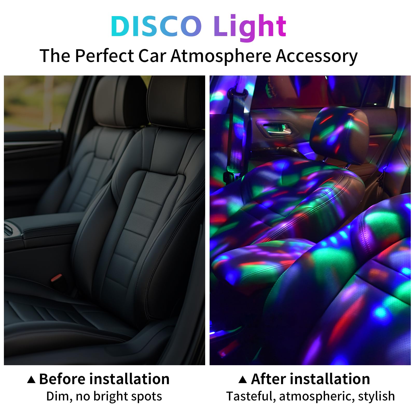 Rechargeable Sound-Activated Mini Disco Ball for Car - Multicolor LED Party Lights with Music Sync, USB Charging & 360° Rotation (Black) | Perfect for Road Trips, Night Drives & Car Parties