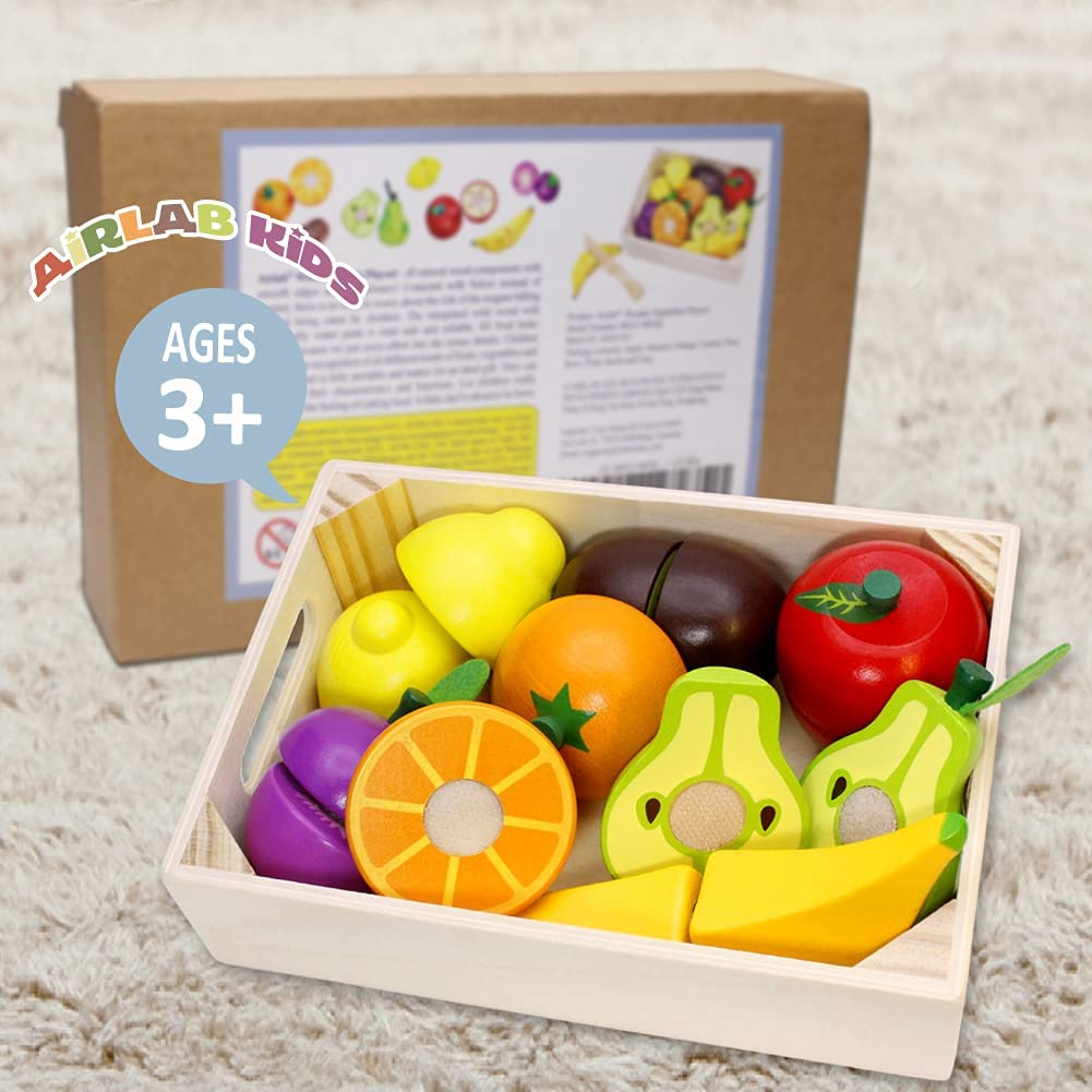 Wooden Fruits and Vegetables Play Set for Kids - Pretend Play Toy for Learning & Fun - Perfect for Montessori, Kitchen Role Play, and Early Childhood Education
