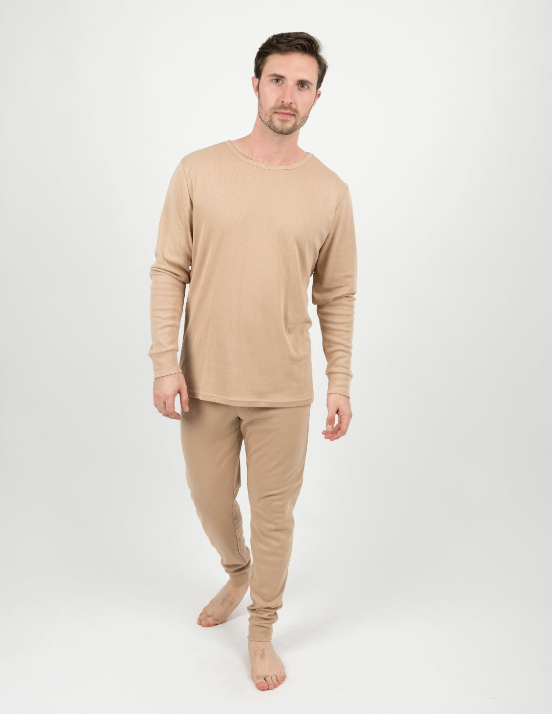 Men's Solid Beige Pajama Set - Soft Cotton Sleepwear for Lounge & Nighttime Comfort - Perfect for Relaxing at Home, Travel & Gift Giving