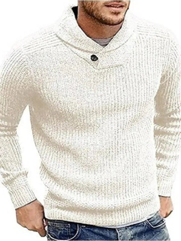 Men's V-Neck Pullover Sweater with Lapel Button - Casual Comfort for Office, Dating & Everyday Wear