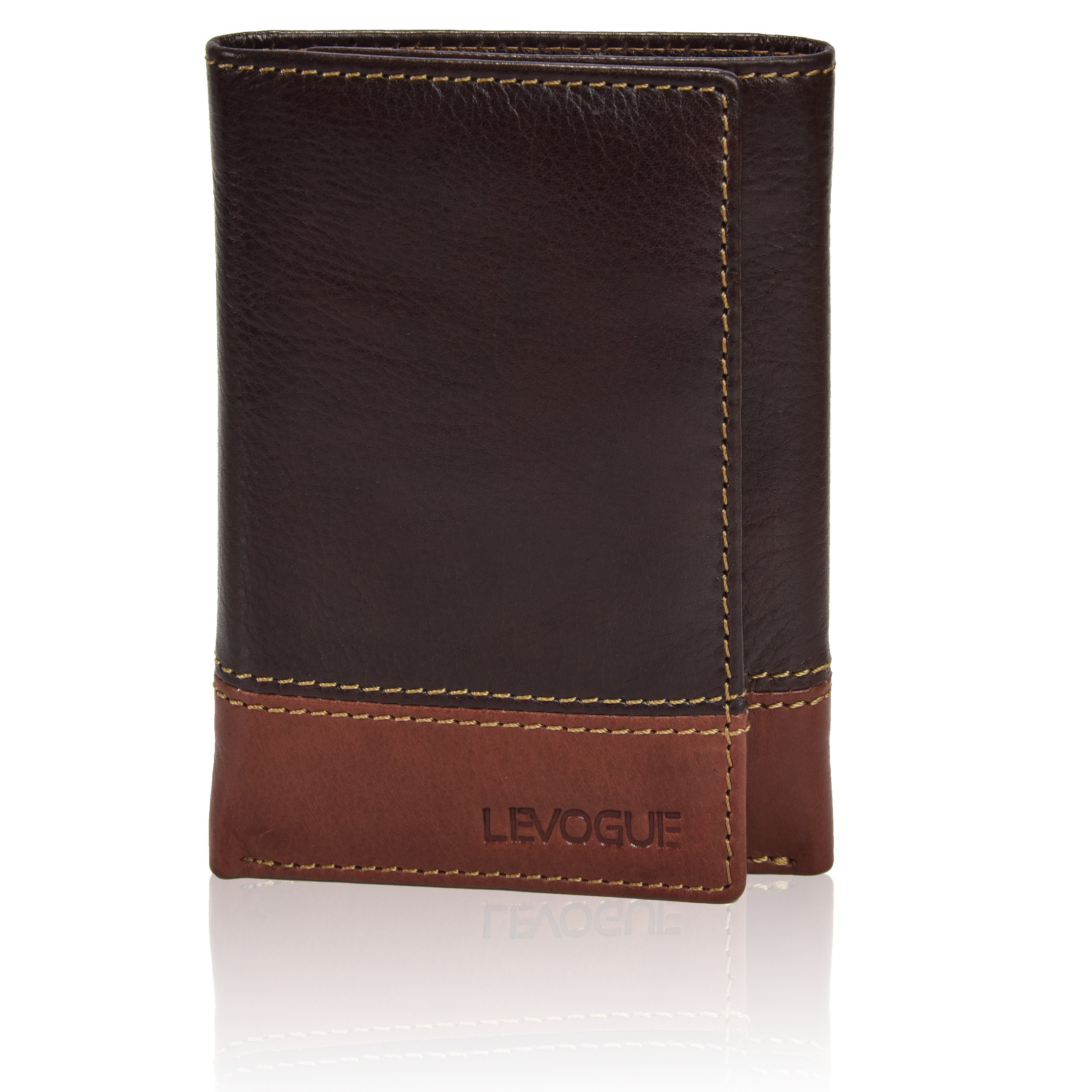 VALENCHI Men's Genuine Leather RFID Blocking Slim Trifold Wallet - Holds 7 Cards, ID Window & 2 Cash Pockets | Perfect for Everyday Use, Travel & Business (Brown)