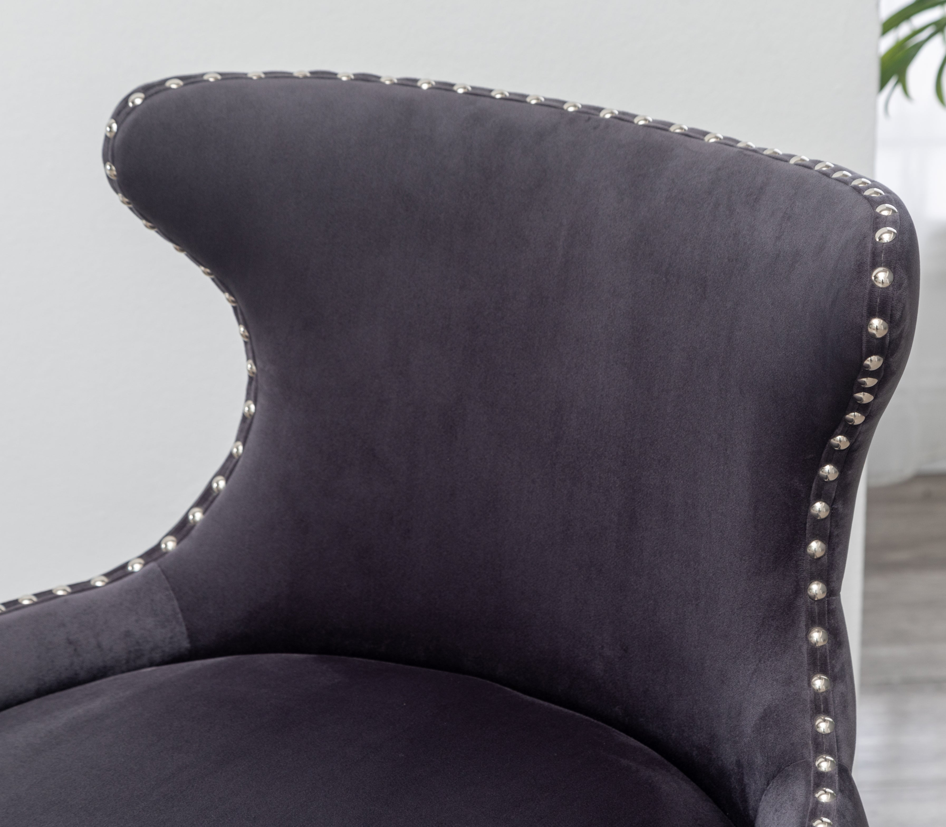 Roundhill Furniture Lindale Contemporary Velvet Upholstered Nailhead Trim Accent Chair in Gray - Modern Living Room Seating for Home Office, Lounge & Bedroom Decor
