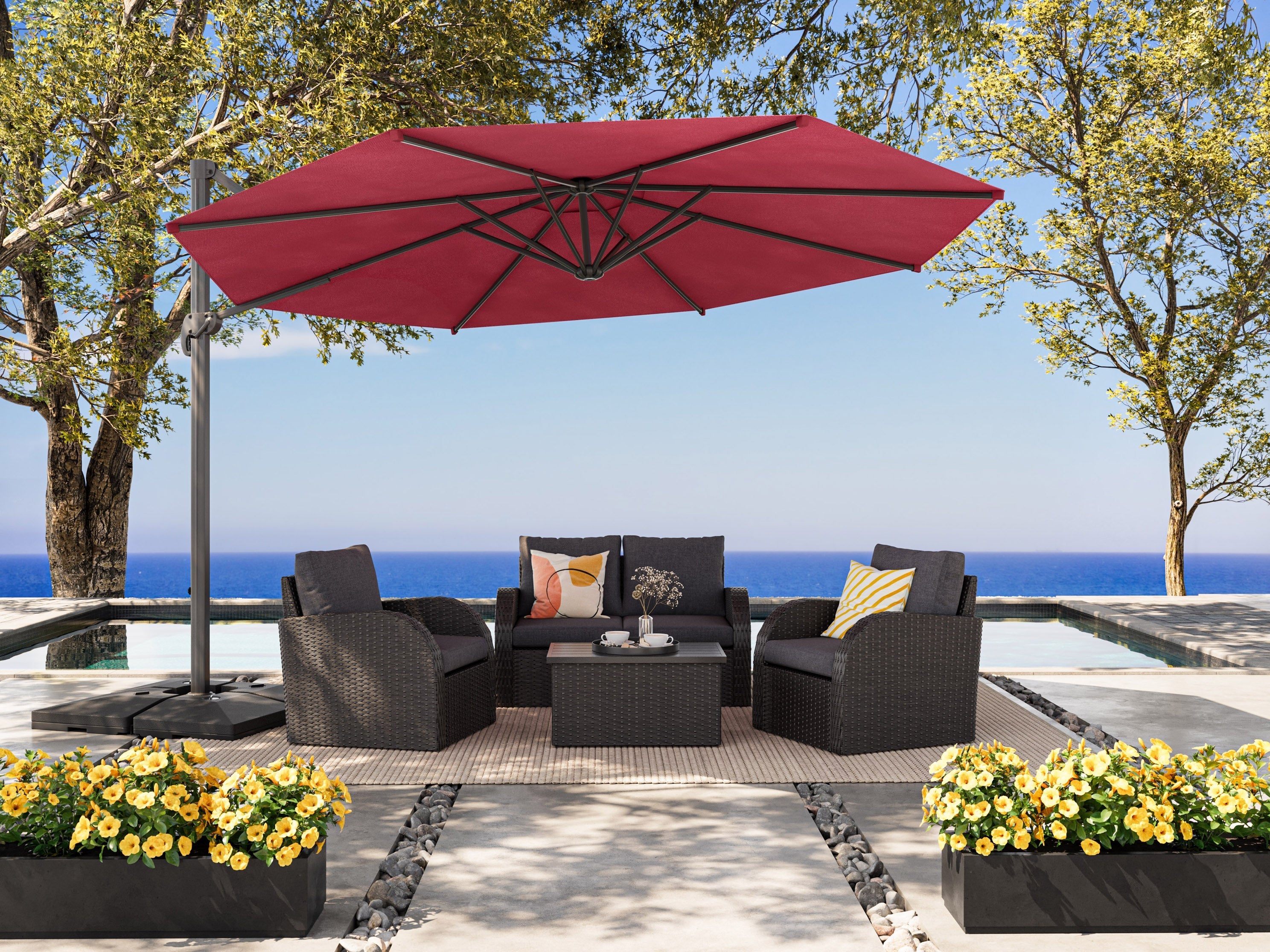 11.5ft Deluxe Offset Patio Umbrella in Wine Red - Perfect for Poolside, Backyard, and Outdoor Dining Areas