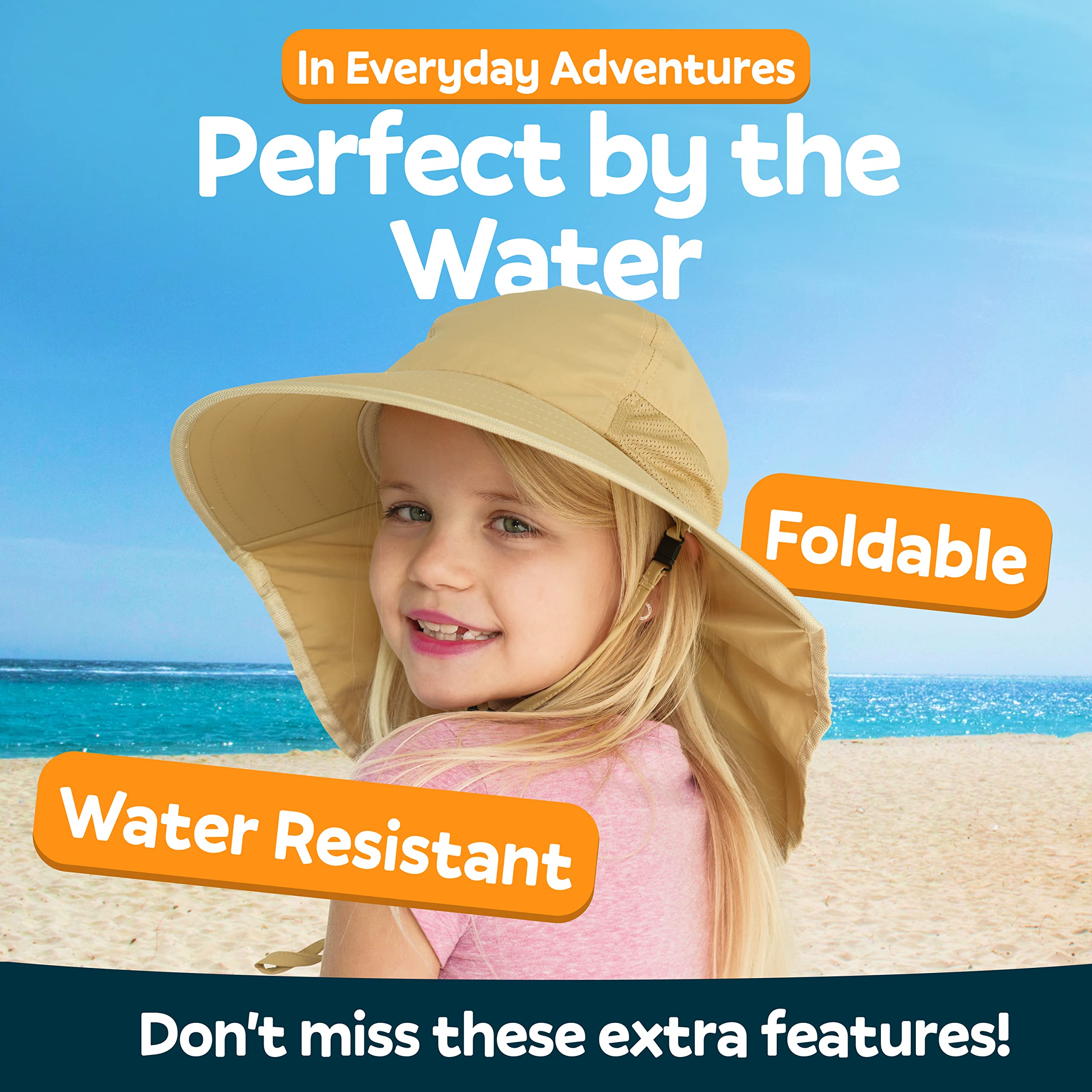 GearTOP UPF 50+ Kids Sun Hat with Neck Flap - UV Protection Beach & Swim Hat for Boys & Girls Ages 5-13 - Perfect for Outdoor, Pool, Beach, and Summer Activities