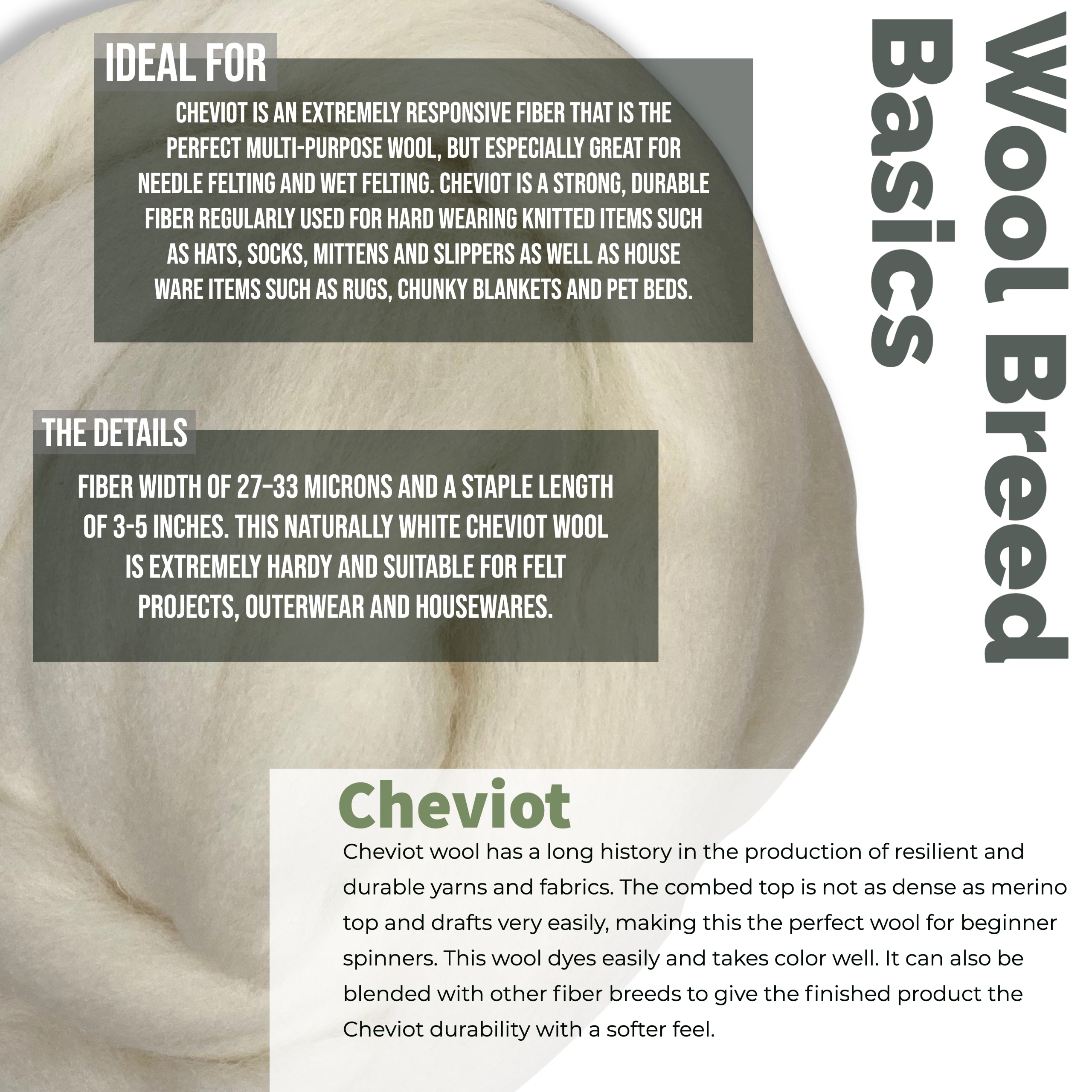 Premium Cheviot Wool Roving Top - 1 lb (16 oz) Natural Fiber for Spinning, Felting & Needlecraft - Perfect for Handmade Yarn, DIY Crafts & Fiber Art Projects