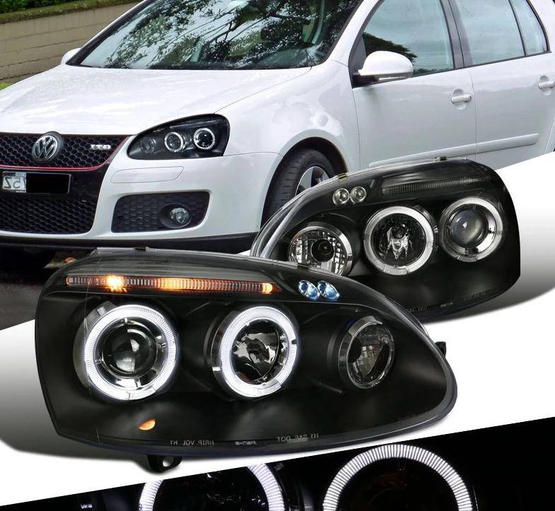 2006-2010 Volkswagen Jetta & 2006-2008 Golf/Rabbit Black Projector Headlight Housing Kit with Dual Halo LED - Upgrade Your Car Lighting for Night Driving & Enhanced Style