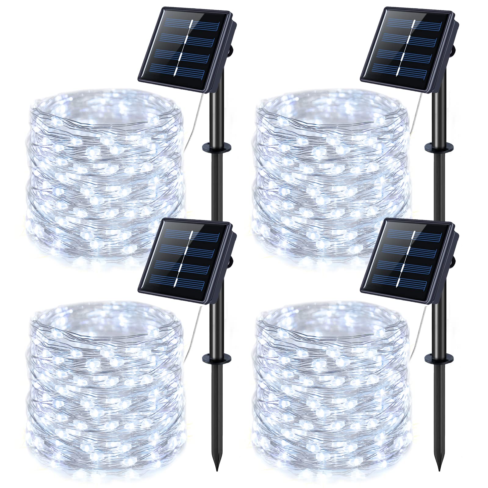 JMEXSUSS 4 Pack 100 LED Solar String Lights - 33ft Waterproof Outdoor Fairy Lights with 8 Modes | Solar Powered Christmas Lights for Garden, Yard, Tree, Wedding & Patio Decorations | Perfect for Backyard Parties, Holiday Lighting & Romantic Ambiance