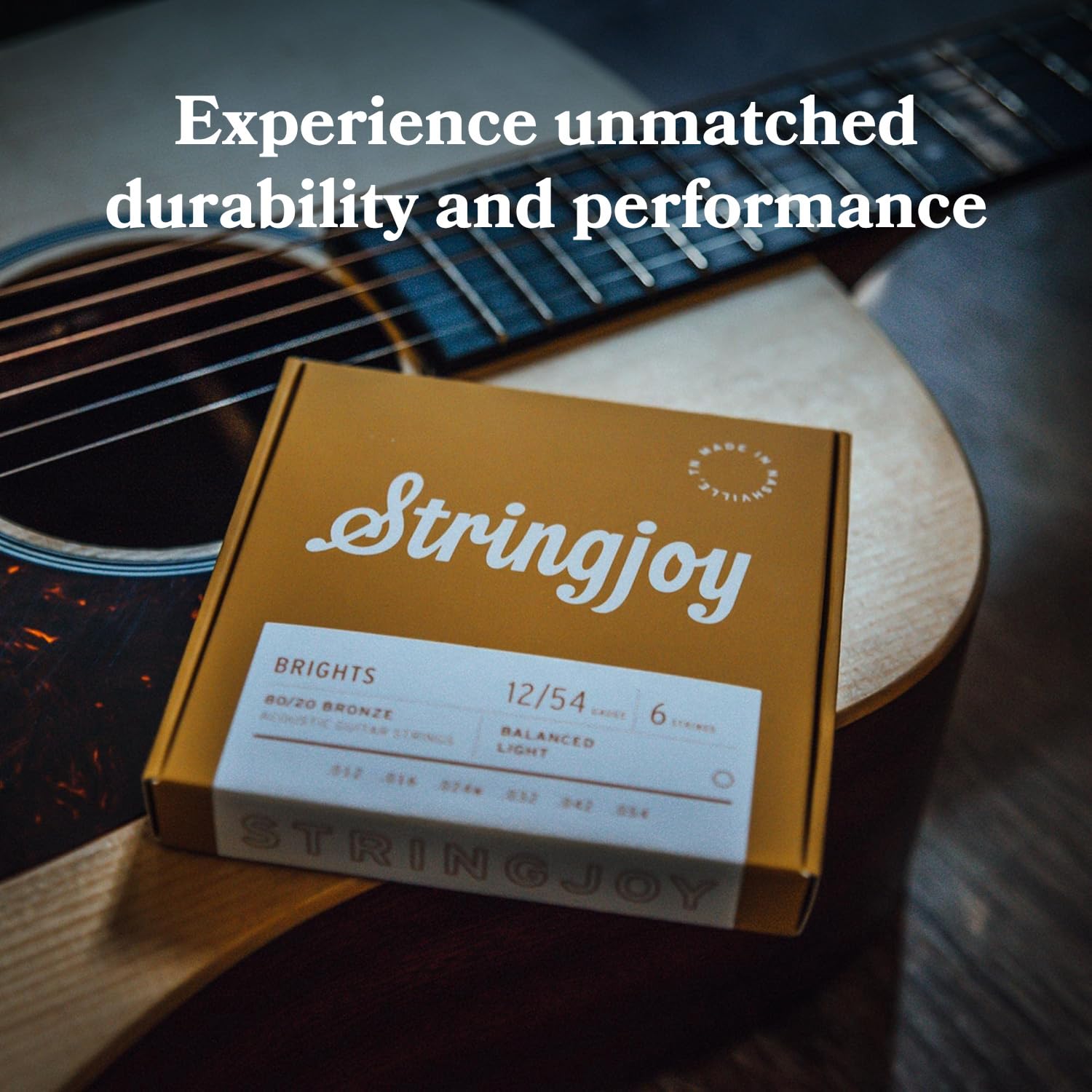 Stringjoy BB1254 Brights 80/20 Bronze Light Acoustic Guitar Strings - 12-54 Light Gauge 6-String Set for Warm Tone & Smooth Playability | Durable Premium Guitar Accessories for Folk, Country & Fingerstyle Playing