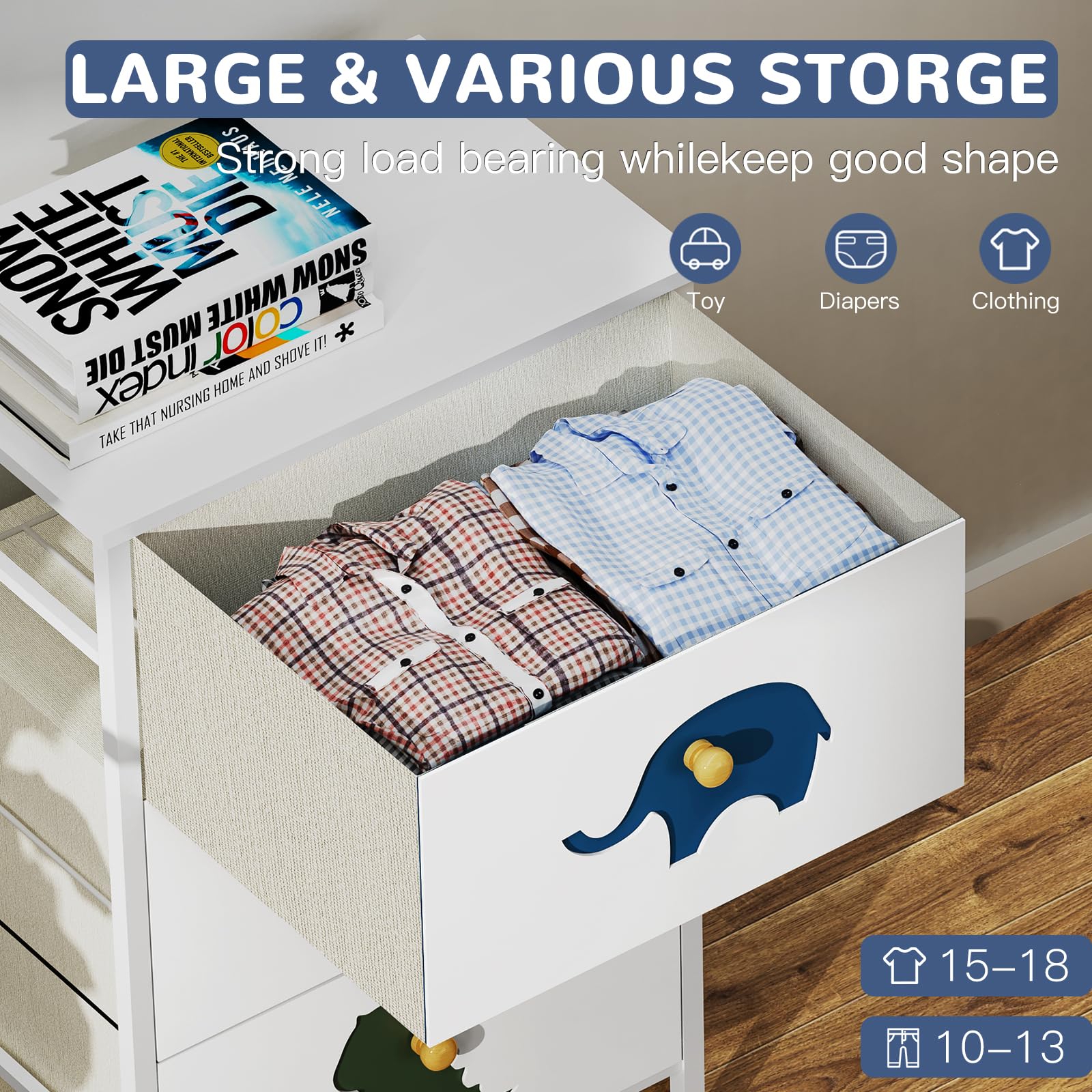 FRAPOW Kids Dresser with 3 Fabric Drawers & Wood Top - Nursery Storage Organizer for Baby Clothes, Toys & Accessories | Perfect for Toddler Bedroom, Closet, Apartment & Living Room Organization