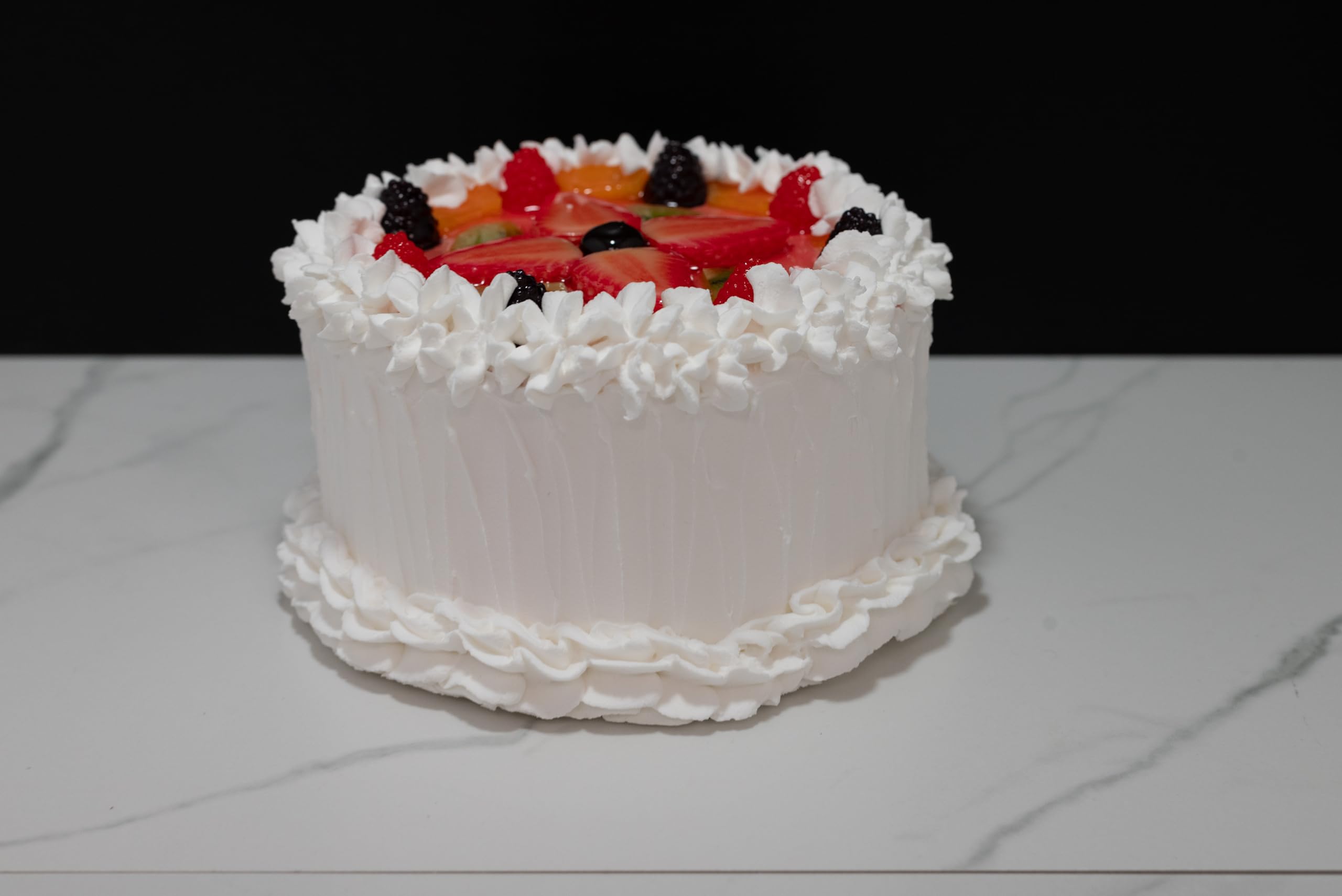 Realistic Fake Small Vanilla Cake Decorated with Fresh Fruits - Perfect for Party Decorations, Photography Props & Dessert Displays