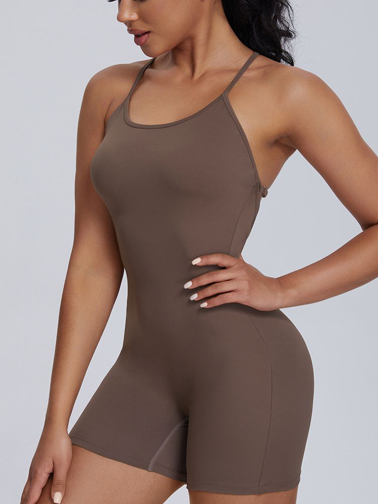 ZASUWA Women's U Neck Cross Back Scrunch Bum Romper - Sexy Bodycon Jumpsuit for Club, Party & Summer Outfits