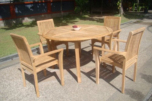 Premium Grade-A Teak Wood 5-Piece Outdoor Dining Set - 52
