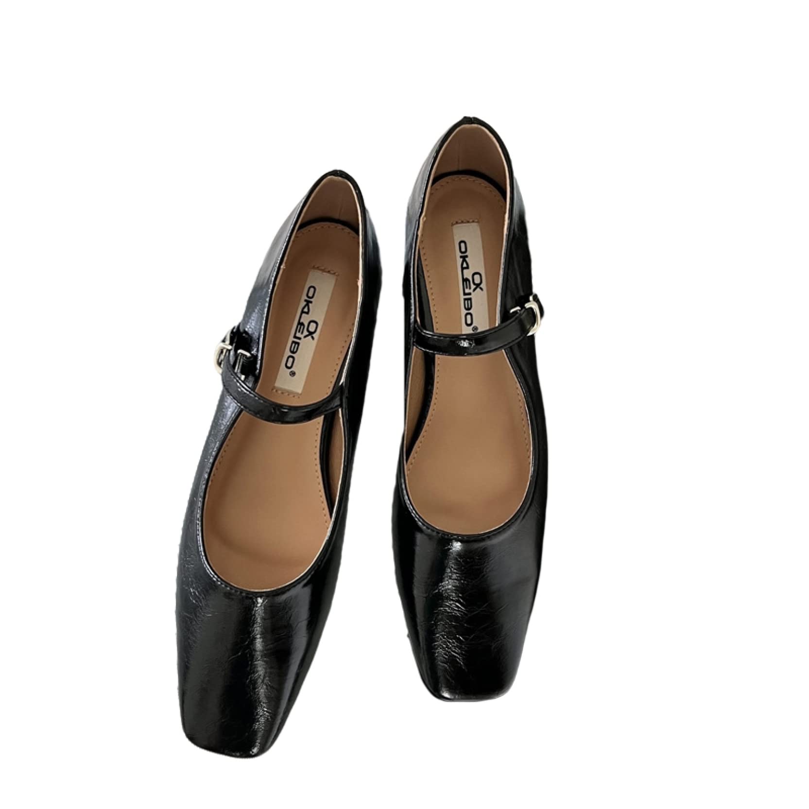 Women's Comfortable Wide Width Dress Flats - Patent Leather Square Toe Mary Jane Ballet Shoes with Ankle Strap | Perfect for Office, Wedding & Formal Occasions