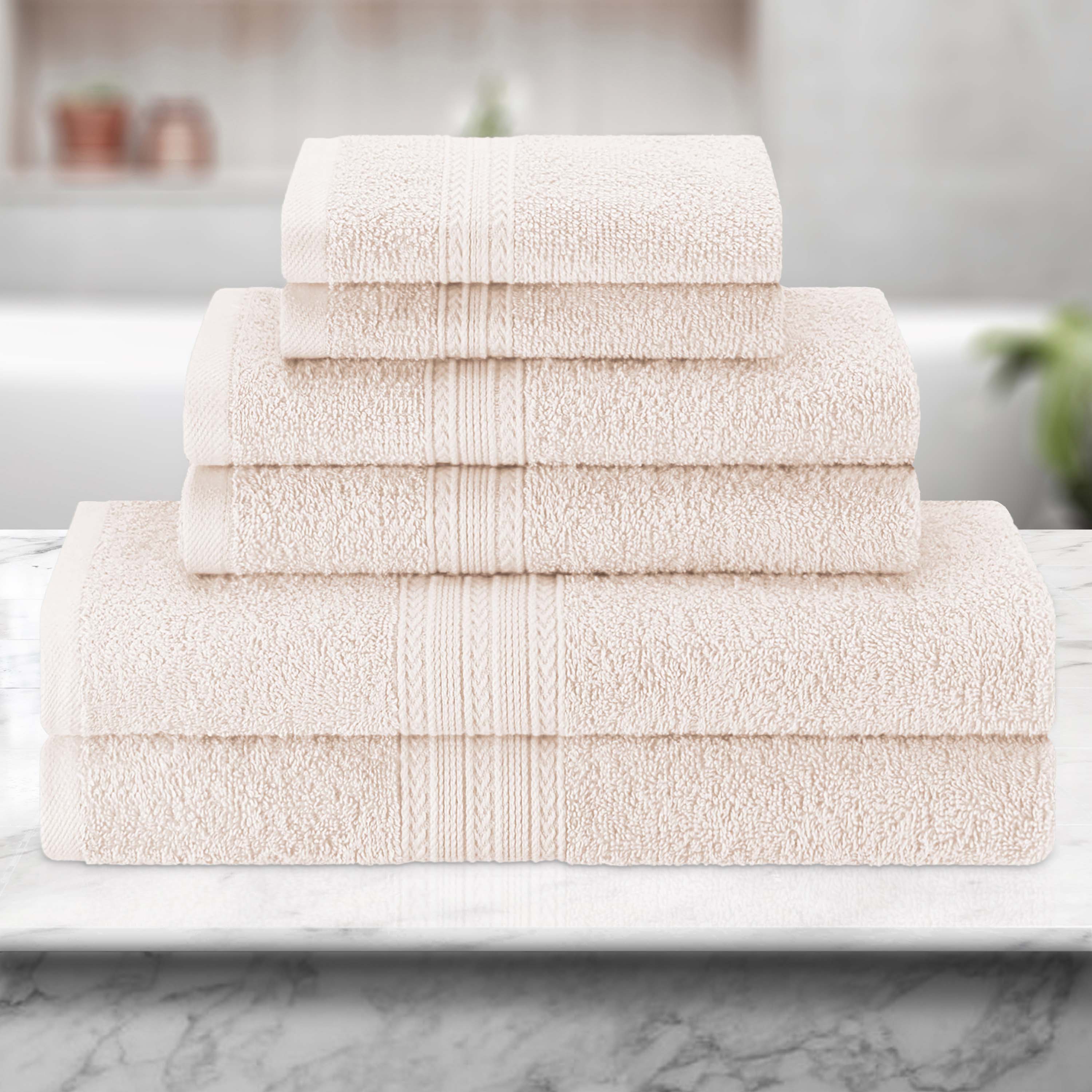 Premium 6-Piece Eco-Friendly Cotton Ring Spun Bath Towel Set - Soft, Absorbent & Sustainable for Spa, Gym, and Luxury Bathroom Use