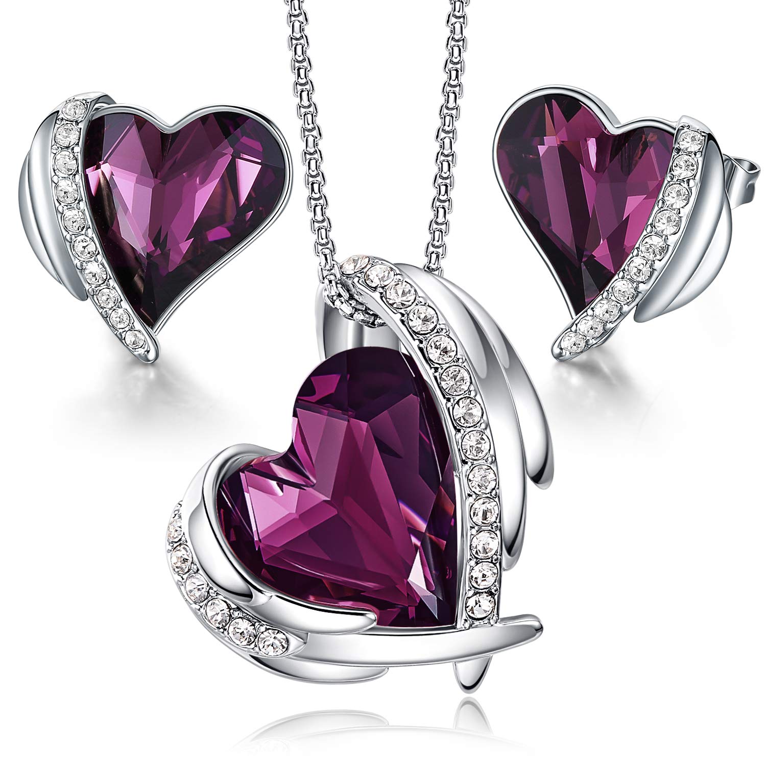 Rose Gold Crystal Heart Necklace and Earrings Set for Women - Birthstone Jewelry Gift for Wife, Mother, Girlfriend - Valentine's Day, Christmas, Mother's Day, Anniversary, Birthday - Perfect for Parties, Date Nights, and Special Occasions