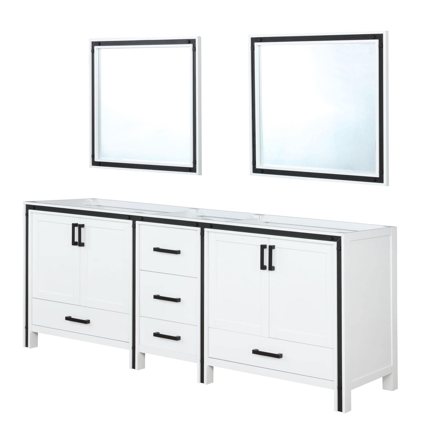 Ziva 84 Inch Wide x 22 Inch Deep White Double Bathroom Vanity Set with 34 Inch Mirrors - Perfect for Master Bathroom or Guest Bath Remodel