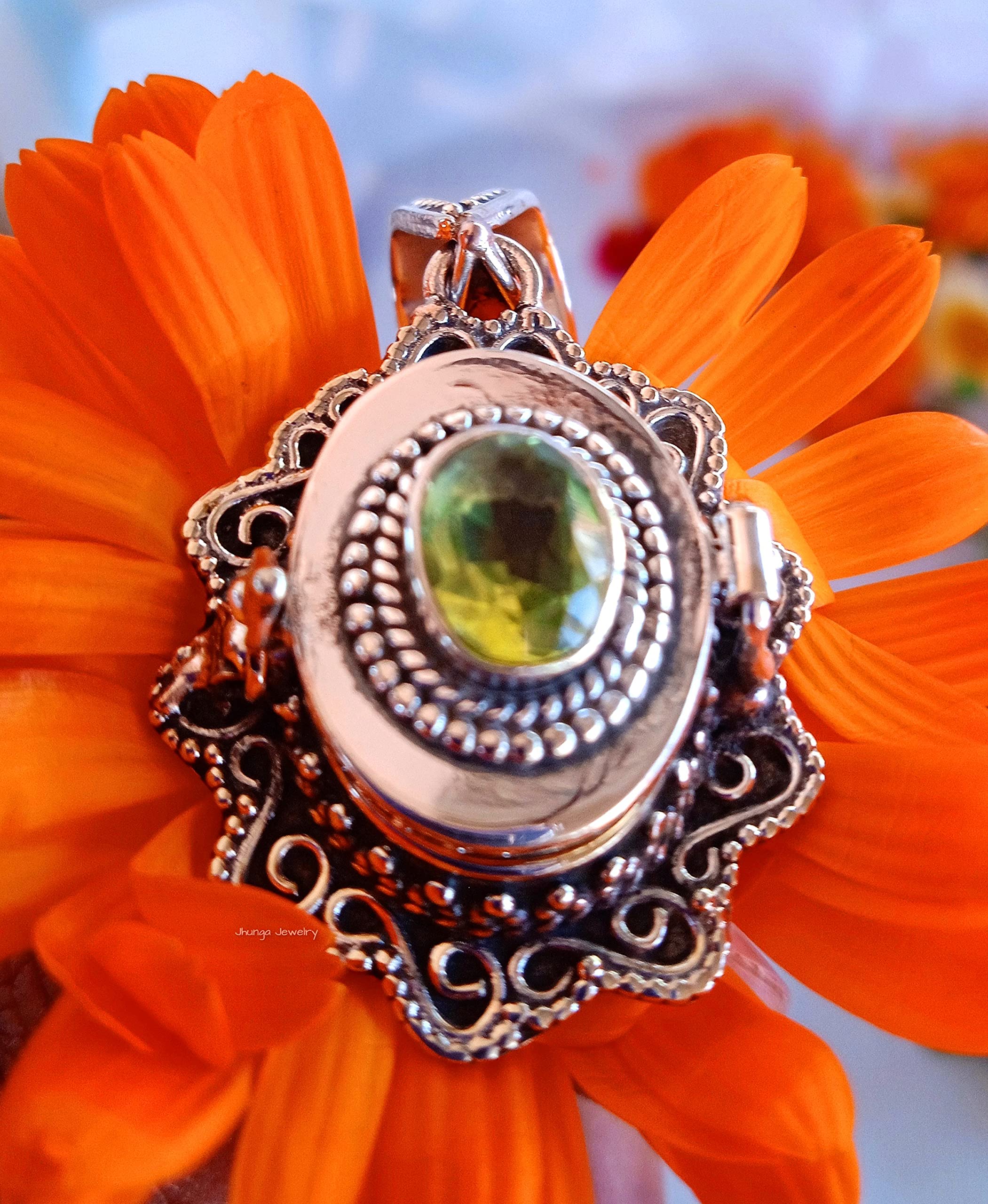 Peridot Pendant Necklace - Sterling Silver Openable Locket Jewelry - Handmade Vintage Boho Style Prayer Pendant - Perfect for Spiritual Gifts, Meditation & Boho Fashion Accessories
