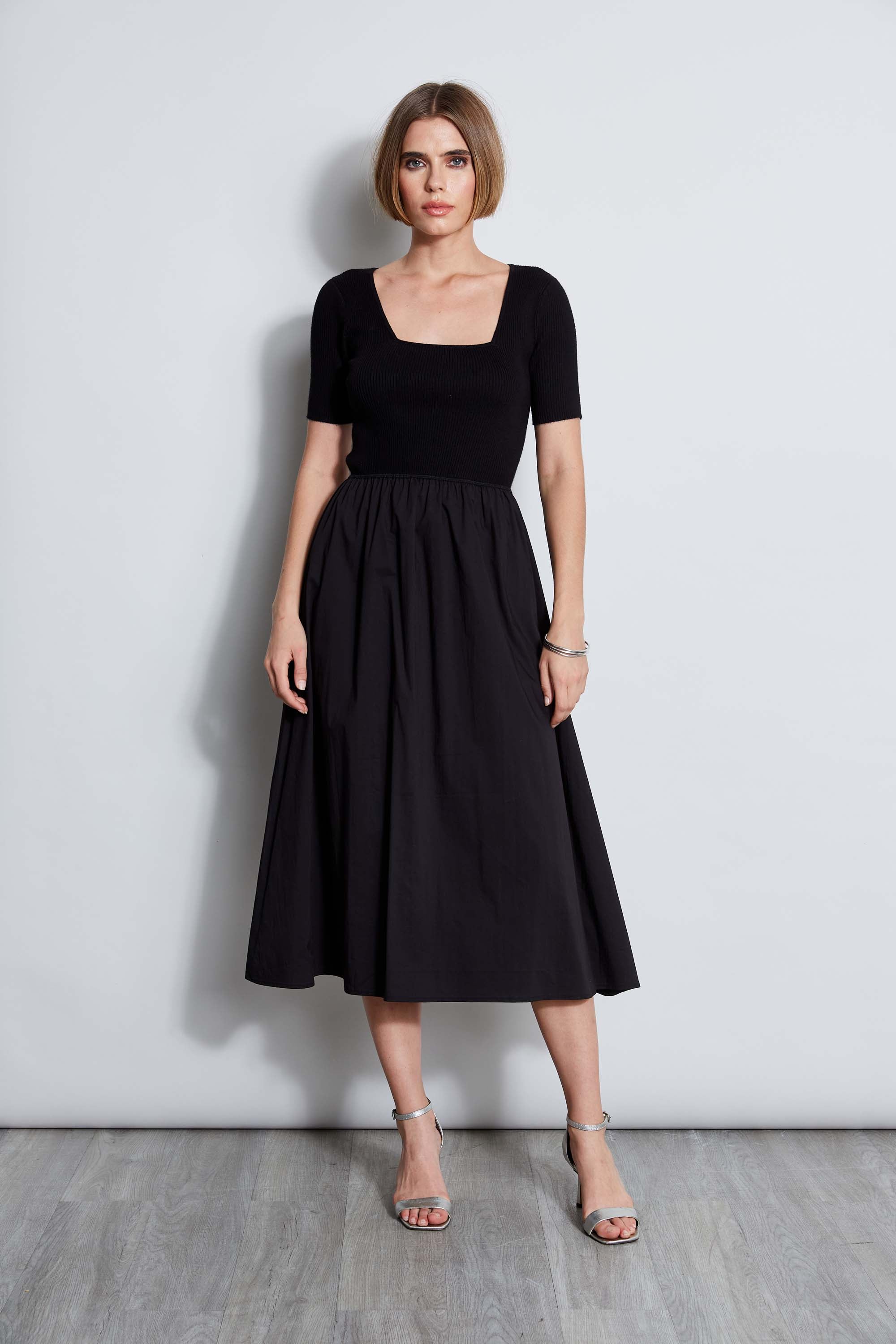 Tahari Women's Short Sleeve Square Neck Midi Dress - Elegant Casual Summer Dress for Office, Party & Special Occasions