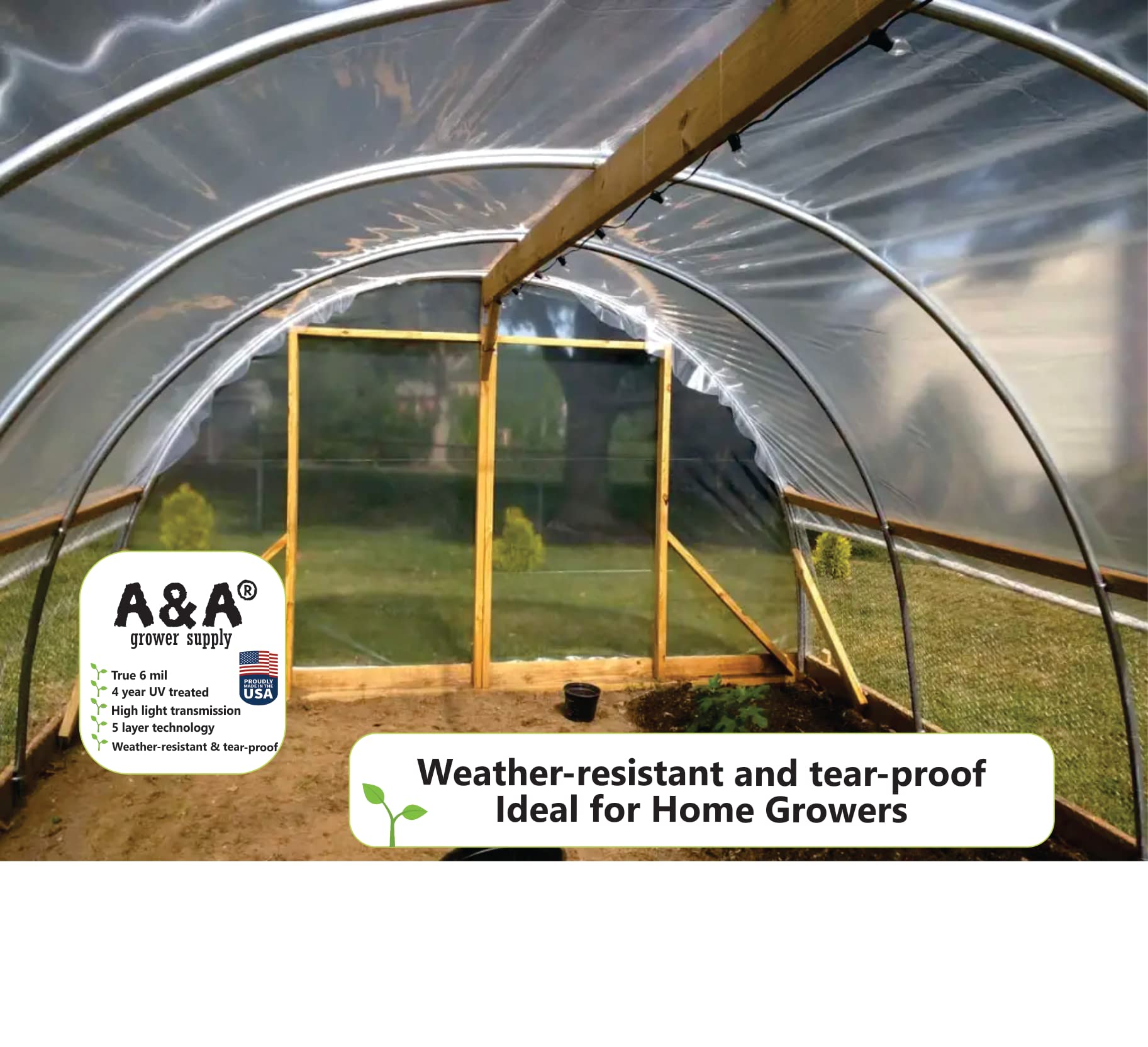 UV-Resistant 6 Mil Clear Polyethylene Greenhouse Plastic Film - 4 Year Lifespan, 25 ft x 40 ft - Ideal for Plant Protection, Gardening & Commercial Greenhouses | A&A Green Store