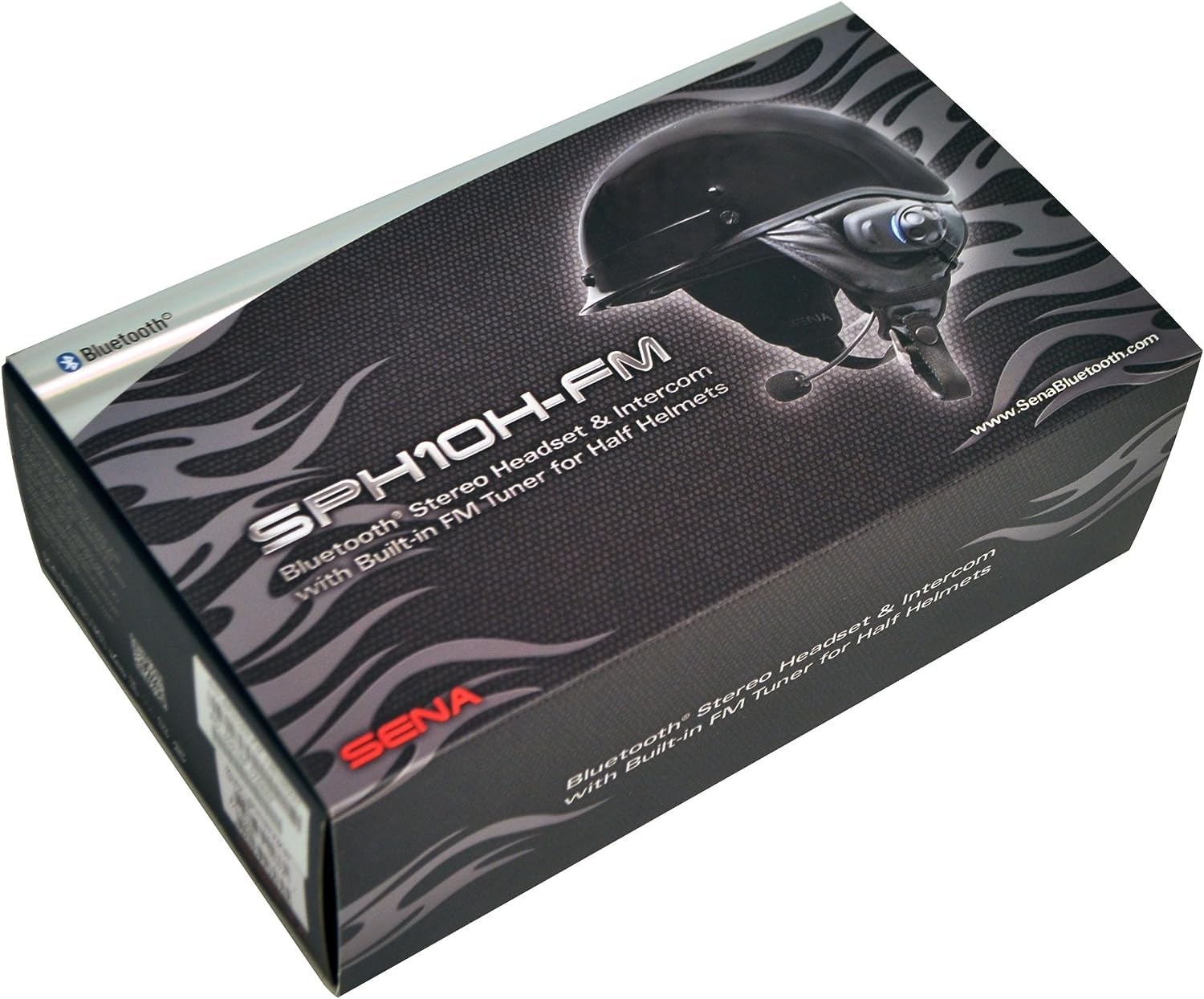 Sena SPH10H-FM-01 Motorcycle Bluetooth Headset with Intercom & FM Radio - Wireless Communication System for Half Helmets - Black - Perfect for Group Rides, Commuting & Hands-Free Calls