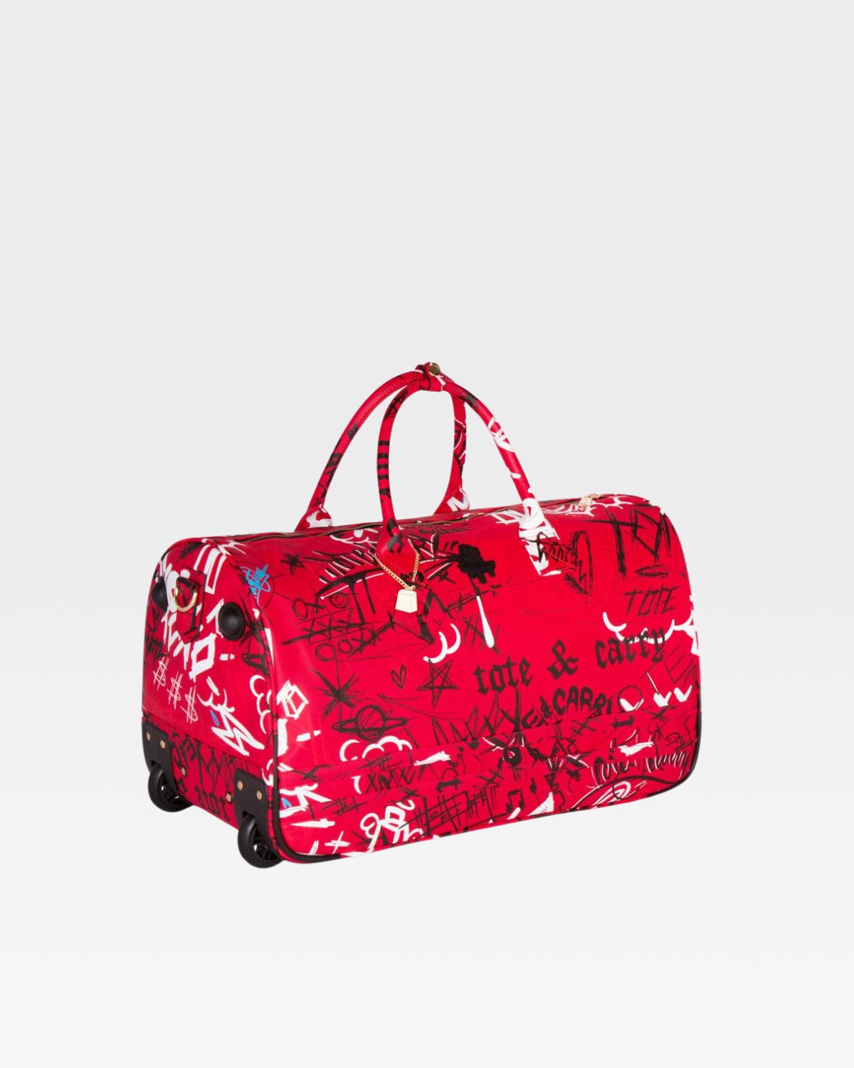 Red Graffiti Rolling Duffle Bag - Large Capacity Travel Luggage for Gym, Sports, Weekend Trips & Outdoor Adventures