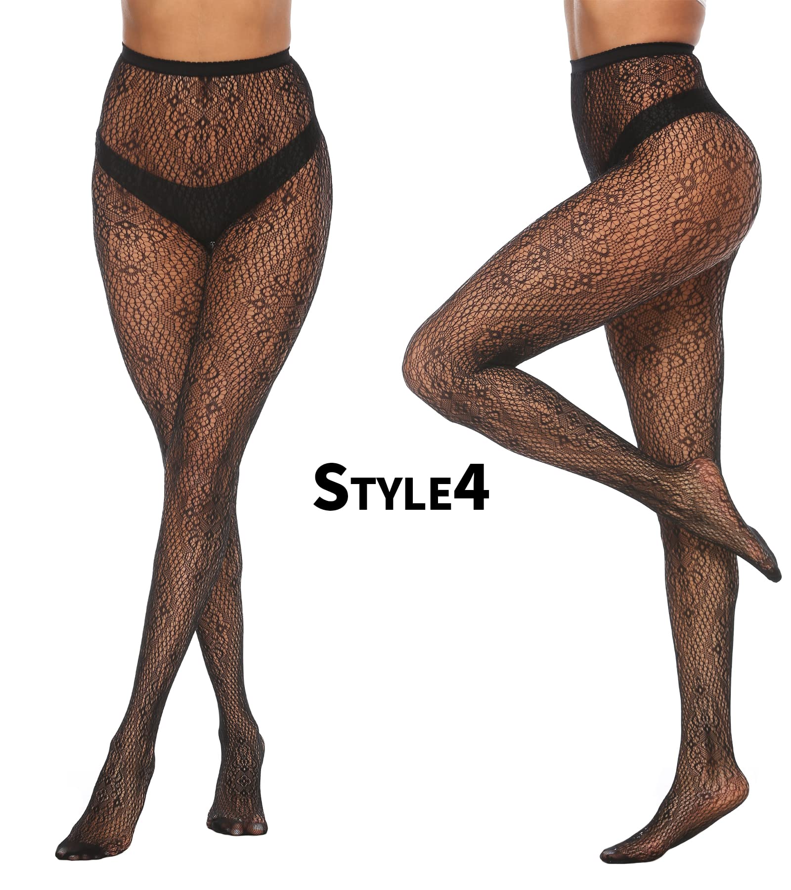 Panda Bros Black Lace Fishnet Thigh High Stockings for Women - Sexy Pantyhose Tights with Elegant Pattern, Perfect for Parties, Cosplay & Night Out