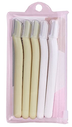 Nipogear 5-Pack Eyebrow & Facial Razor Set with Safety Cover - Precision Eyebrow Trimmer & Shaver for Women & Men - Safe Beginner-Friendly Hair Removal Tool (Yellow & White) - Perfect for Eyebrow Shaping, Facial Hair Removal & At-Home Grooming