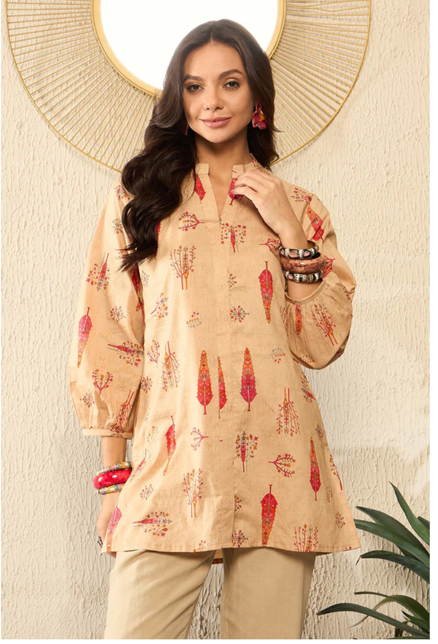Beige Cotton Blend Floral Printed Regular Top for Women | Casual Summer Tops | Perfect for Outings, Dates & Office Wear