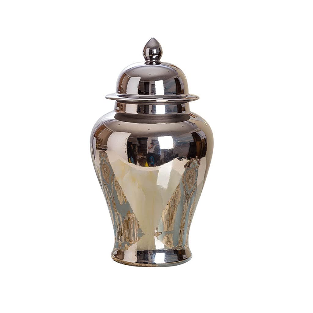 Luxury Silver Ceramic Ginger Jar with Lid - Elegant Temple Jar Vase for Home Decor, Floral Arrangement, Living Room & Office Decoration (Small Size) - Perfect for Centerpieces, Wedding Decor & Gift Giving