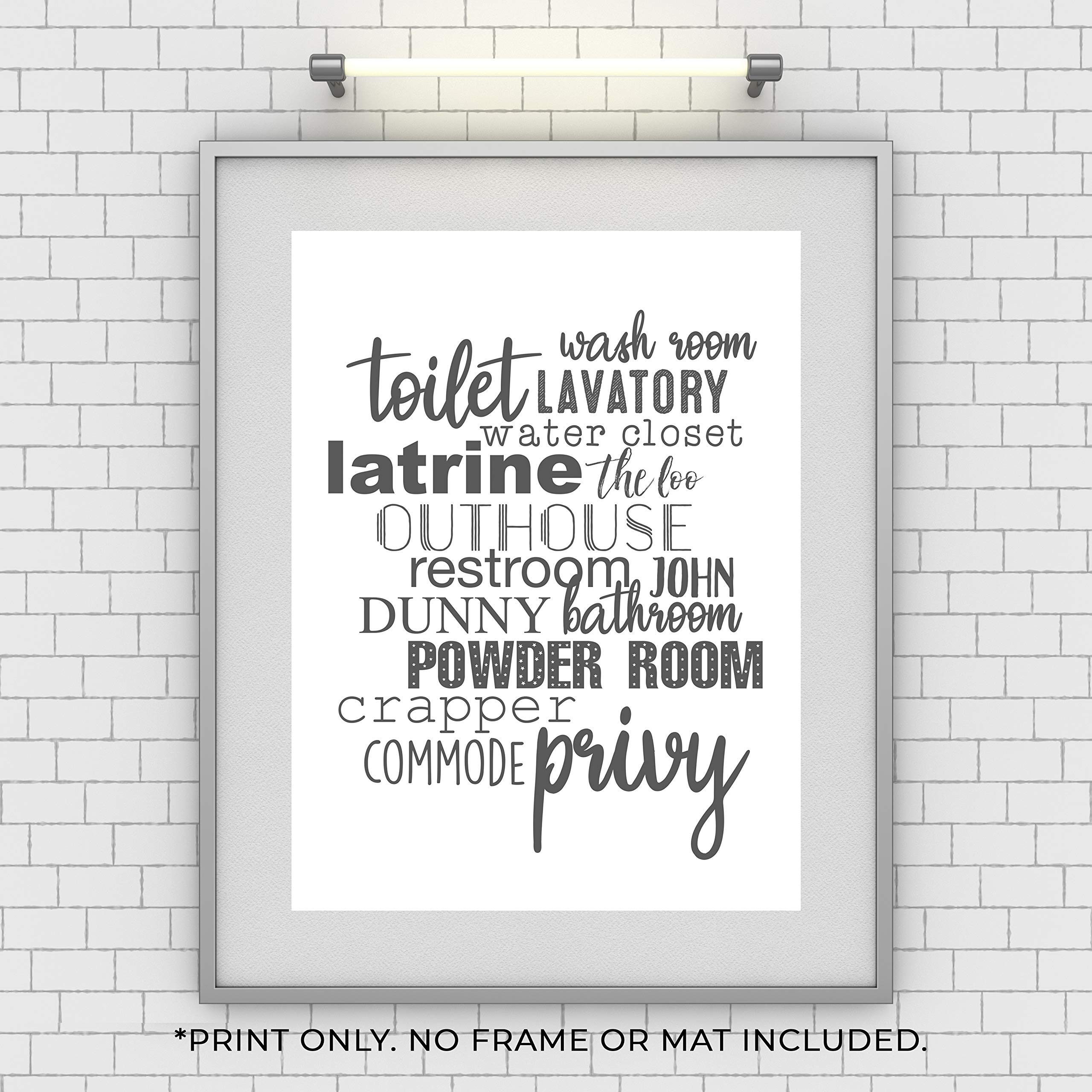 Funny Bathroom Sign - Toilet Bathroom Names Unframed 11x14 Art Print - Perfect for Home Decor, Housewarming Gift & Bathroom Wall Art
