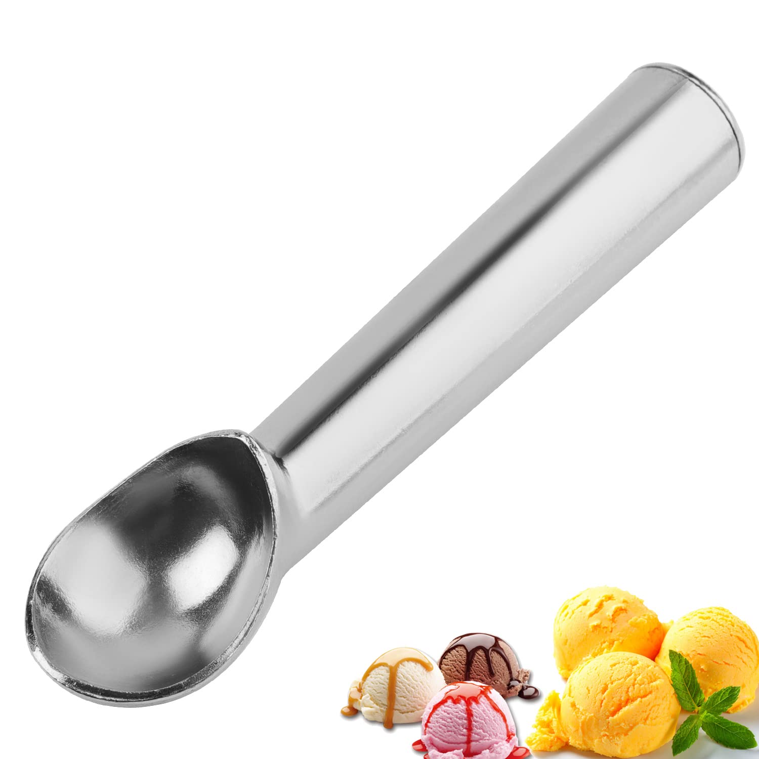 Professional 7-Inch Nonstick Anti-Freeze Ice Cream Scooper - Aluminum Kitchen Tool for Gelato, Frozen Yogurt, Fruit & Sundaes (Bright Silver) | Perfect for Home Kitchens, Ice Cream Shops & Dessert Preparation