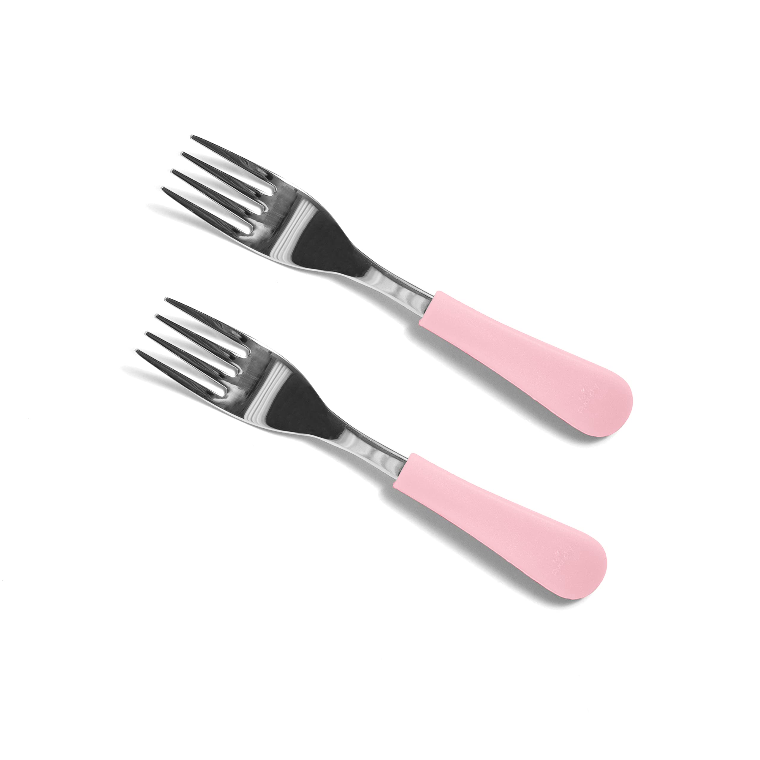 Avanchy Stainless Steel & Silicone Baby Fork Set - 2 Pack Toddler Self Feeding Utensils for Baby Led Weaning | BPA-Free, Safe First Forks for Kids | Perfect for Home, Travel & Restaurant Dining (Pink)
