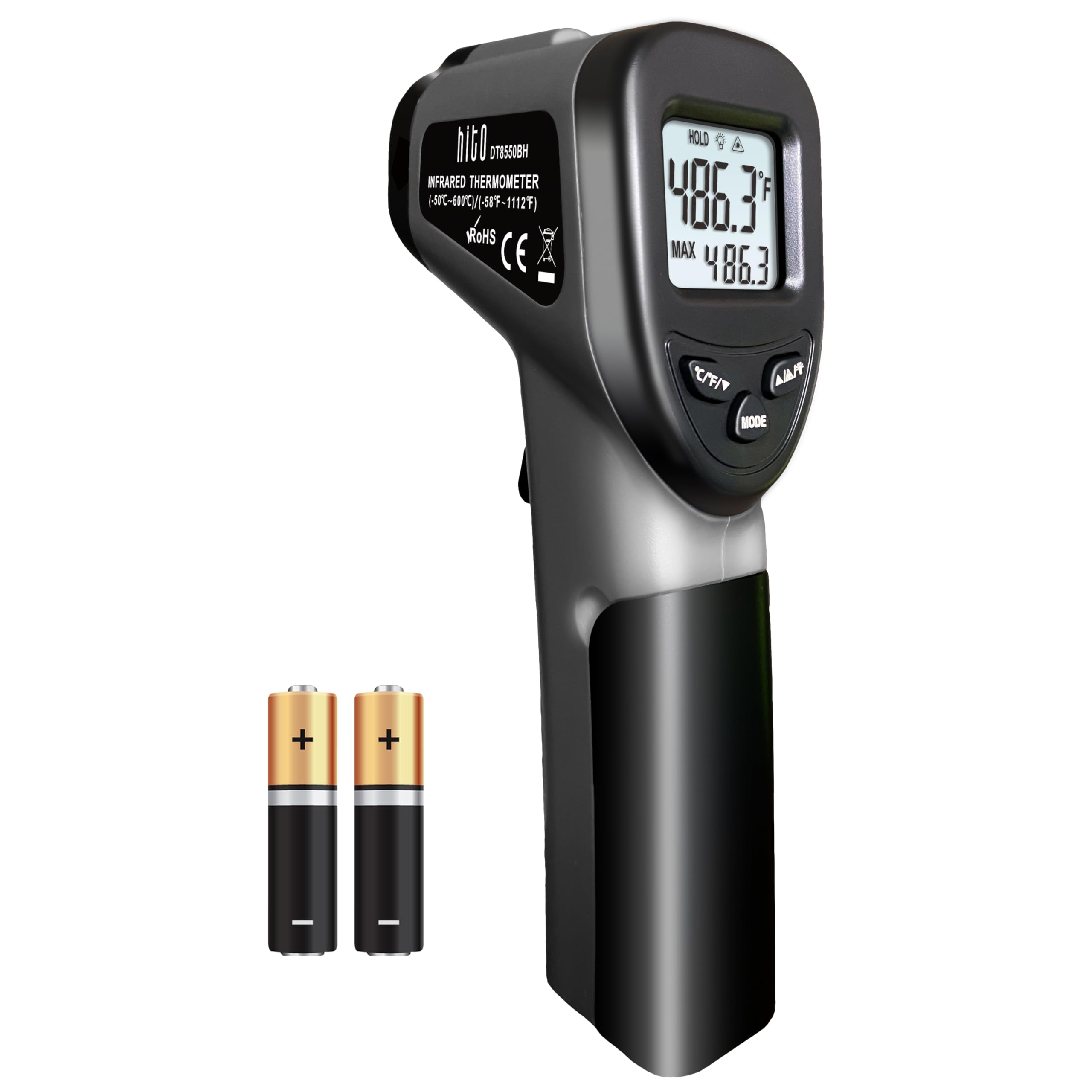 Hito Infrared Thermometer Gun -58°F to 1112°F (-50°C to 600°C) - Non-Contact Digital Laser Temperature Gun for Cooking, HVAC, Industrial Use - Perfect for Pizza Ovens, Meat, Liquids, Reptile Tanks & Pool Temperature Monitoring