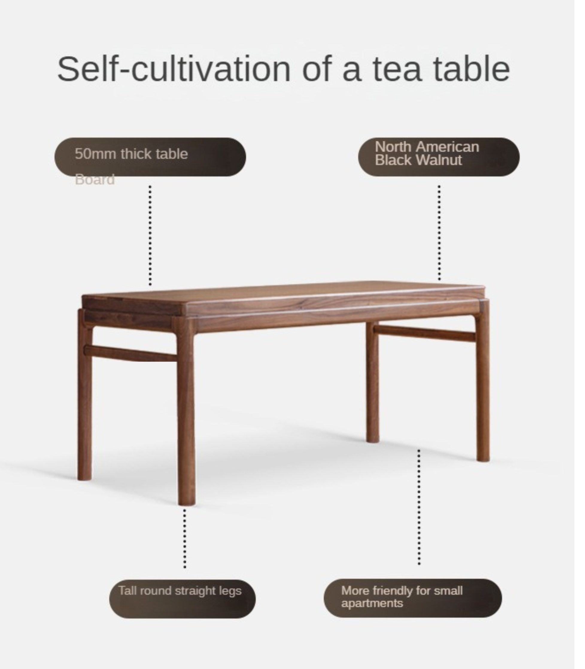 Premium Black Walnut Solid Wood Tea Table - Handcrafted Rustic Coffee Table for Living Room, Perfect for Tea Ceremony, Reading Nook & Cozy Home Decor