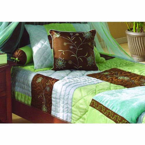 Bacati Botanika 4-Piece Twin Iridescent Quilt Bedding Set - Twin Quilt, Quilted Sham, 16x16 Decorative Pillow & 21x7 Neck Roll | Luxurious Bedroom Decor for Teens, Guest Rooms & Dorm Essentials
