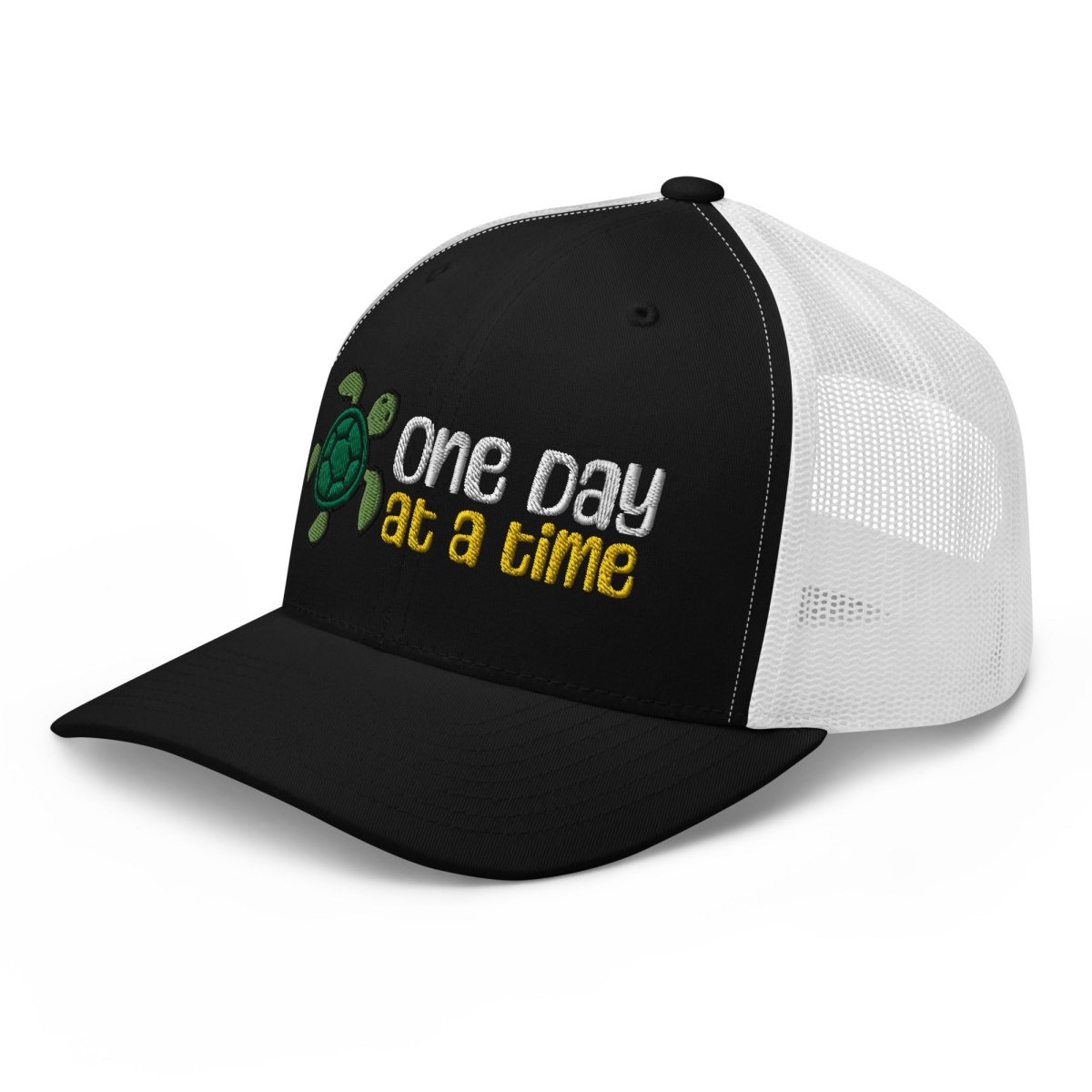 One Day at a Time Turtle Trucker Hat - Stylish Adjustable Baseball Cap with Motivational Message for Daily Resilience - Perfect for Outdoor Activities, Hiking, and Casual Wear