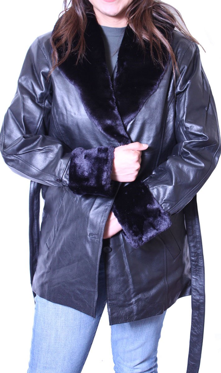 Women's Genuine Leather Jacket with 3 Buttons & Belt - Black Long Coat for Fall & Winter Fashion | Perfect for Office, Dating & Outdoor Activities