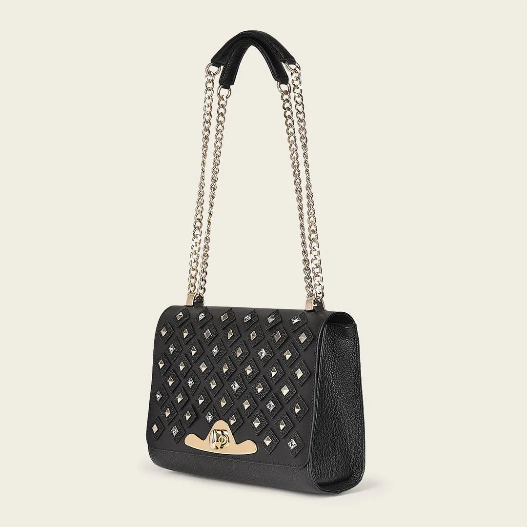 BOD84MA Women's Cuadra Black Fashion Stingray Crossbody Bag - Stylish & Durable for Everyday Use, Work, and Travel
