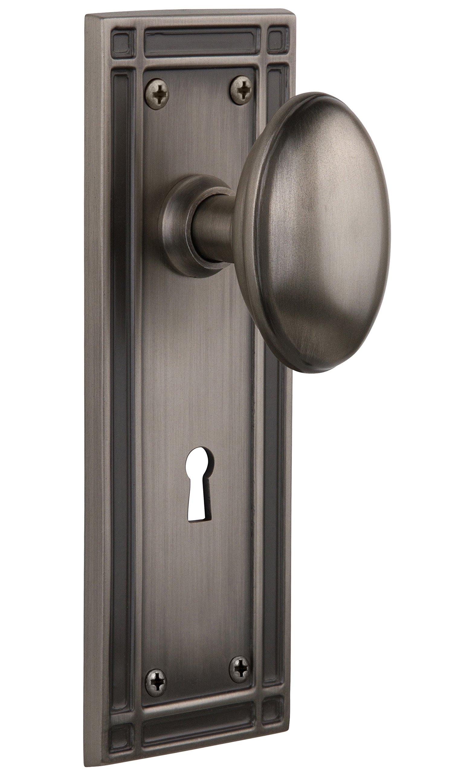 Vintage Mission Plate with Keyhole Homestead Knob - Single Dummy Door Handle in Antique Pewter Finish | Classic Cabinet & Furniture Hardware for Rustic Home Decor