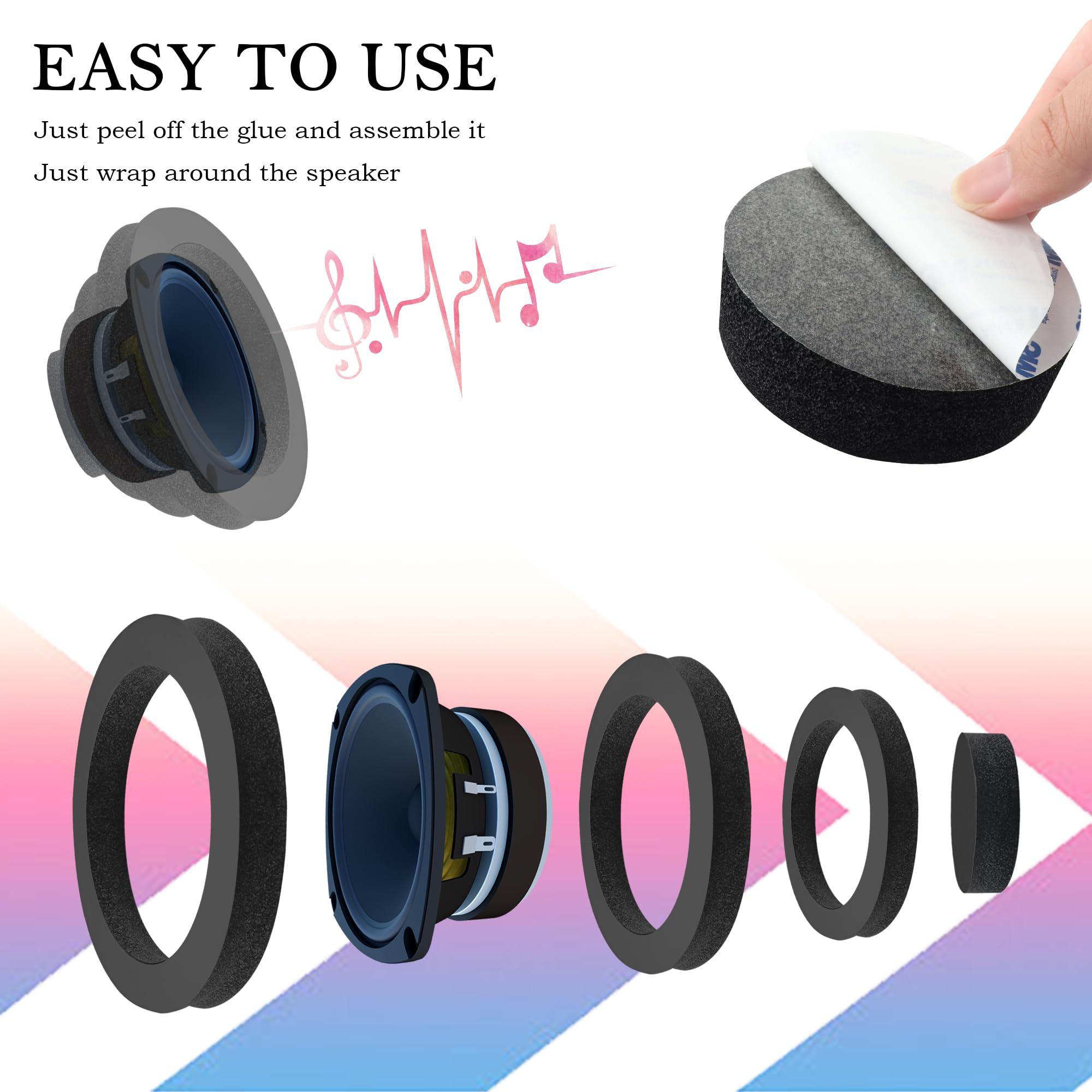 4PCS 3-in-1 Car Speaker Foam Rings with Self-Adhesive - Universal Fit for 6