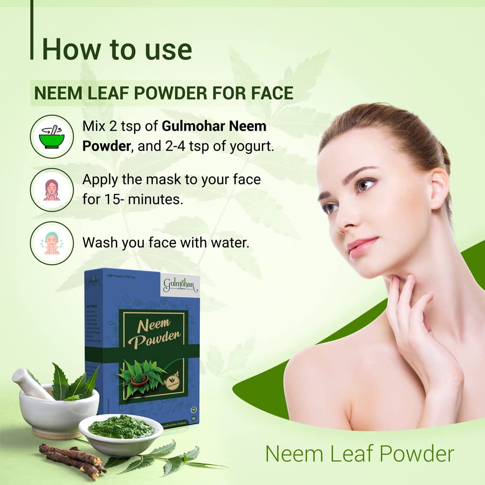 Gulmohar Natural Neem Powder for Hair Cleansing & Acne-Free Clear Skin - 100g | Organic Ayurvedic Treatment for Dandruff, Scalp Care & Face Mask