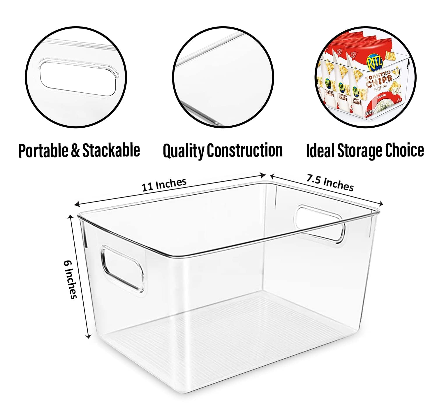 Clear Plastic Storage Bins & Organizers - Airtight Kitchen, Pantry, Fridge, Freezer, Bathroom & Cabinet Storage Containers for Food, Spices, Toiletries & Home Organization (Set of 6) - Perfect for Meal Prep, Decluttering & Space Saving