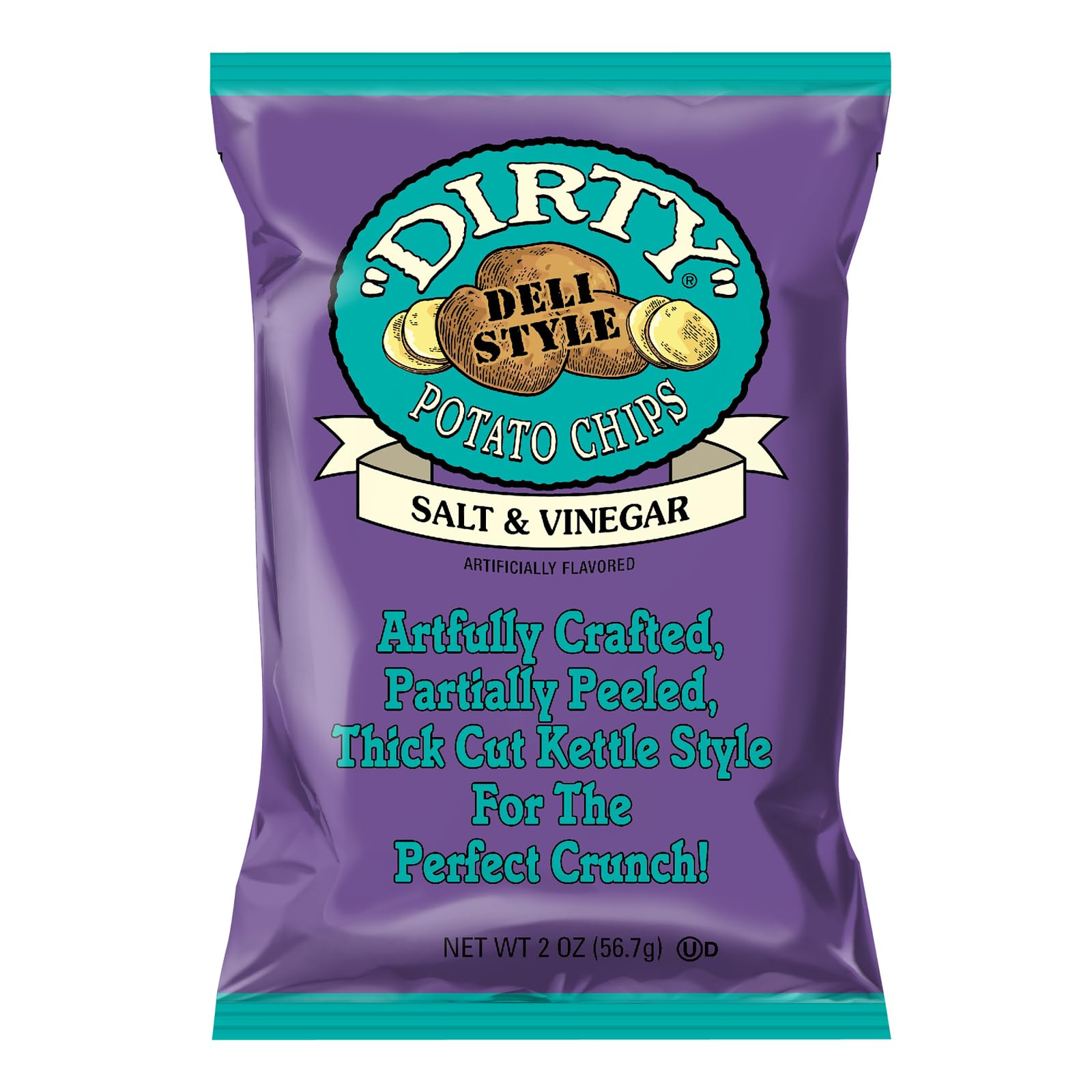 Dirty Chips Salt and Vinegar Flavor - 25 Pack of 2oz Bags | Crunchy Snacks for Parties, Picnics & On-the-Go
