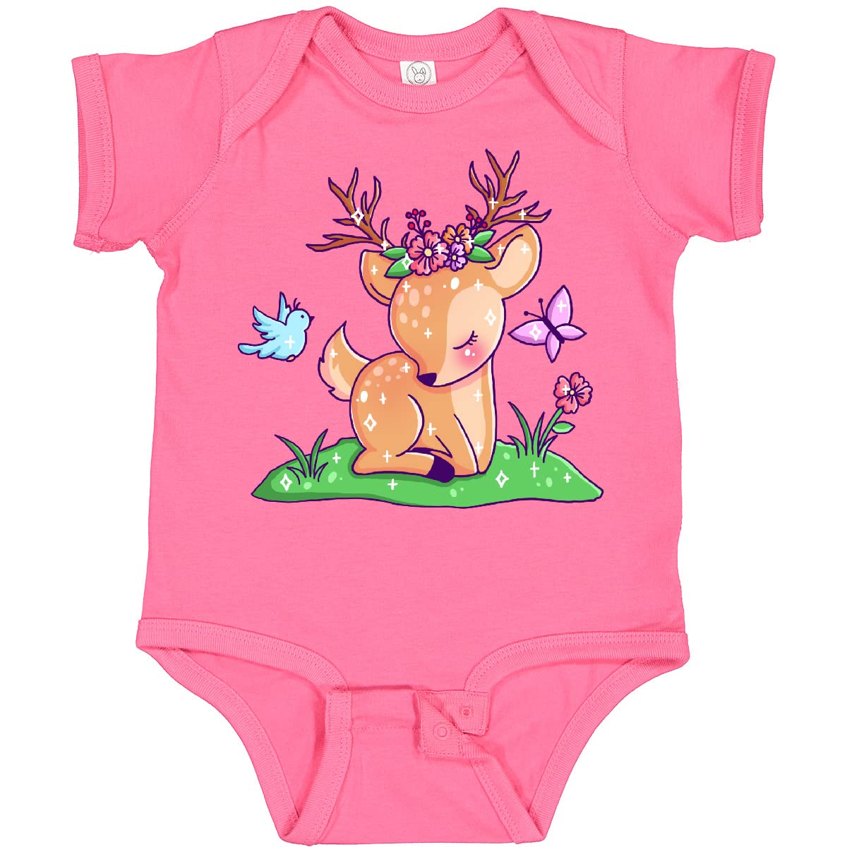 Inktastic Adorable Baby Deer with Butterfly, Bird & Flowers Bodysuit - Soft Cotton Infant Onesie for Newborns, Baby Shower Gifts & Photo Outfits